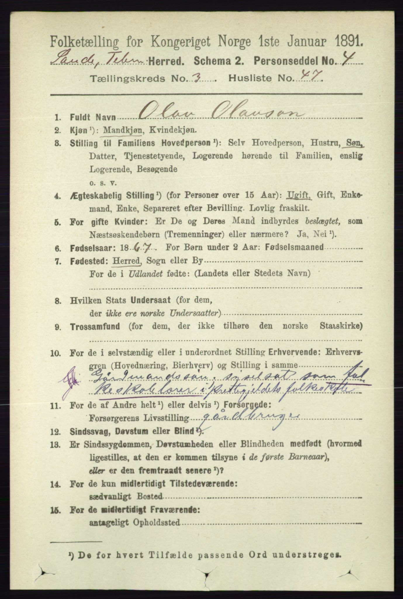 RA, 1891 census for 0822 Sauherad, 1891, p. 967