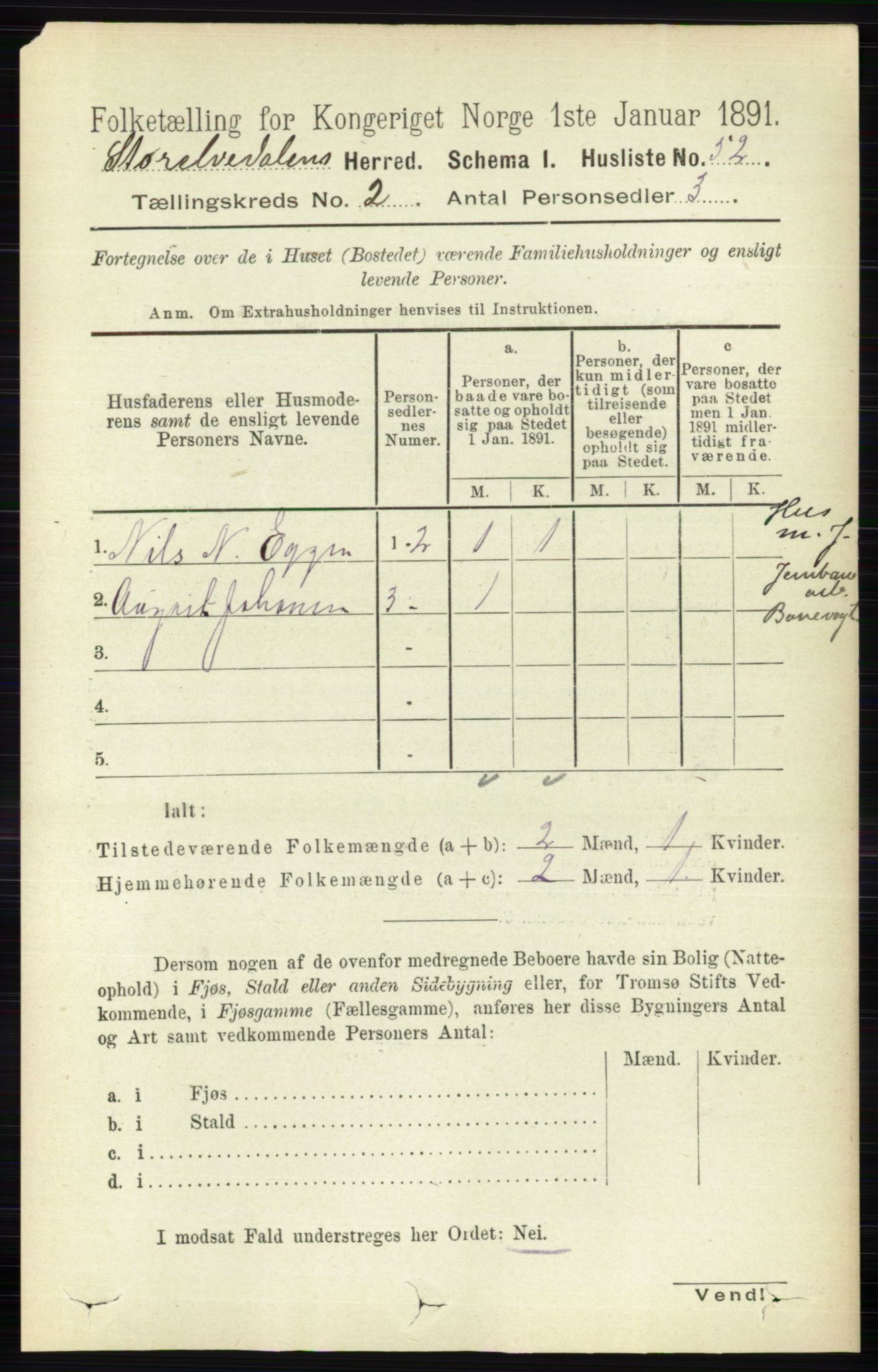 RA, 1891 census for 0430 Stor-Elvdal, 1891, p. 379