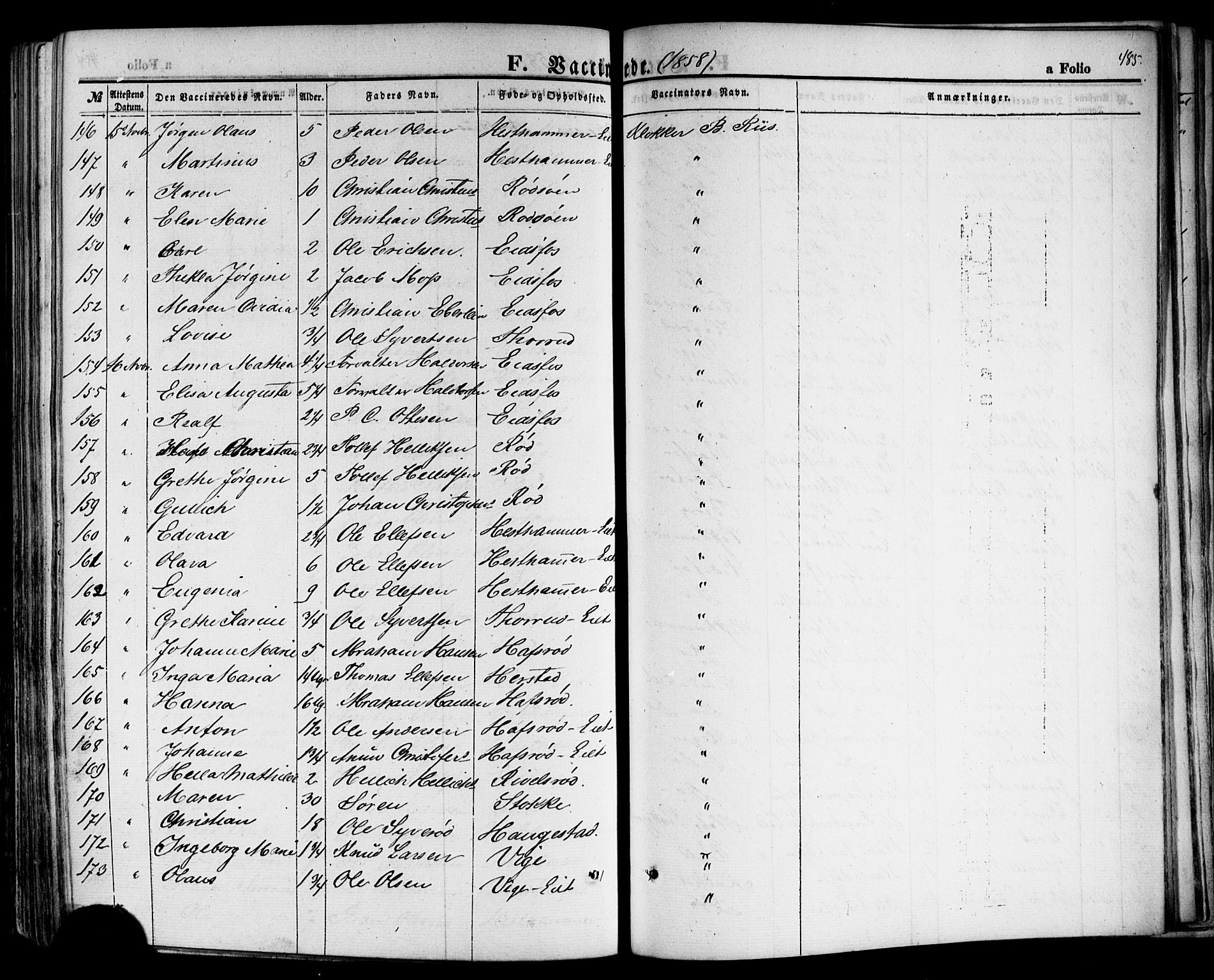 Hof kirkebøker, SAKO/A-64/F/Fa/L0006: Parish register (official) no. I 6, 1851-1877, p. 485