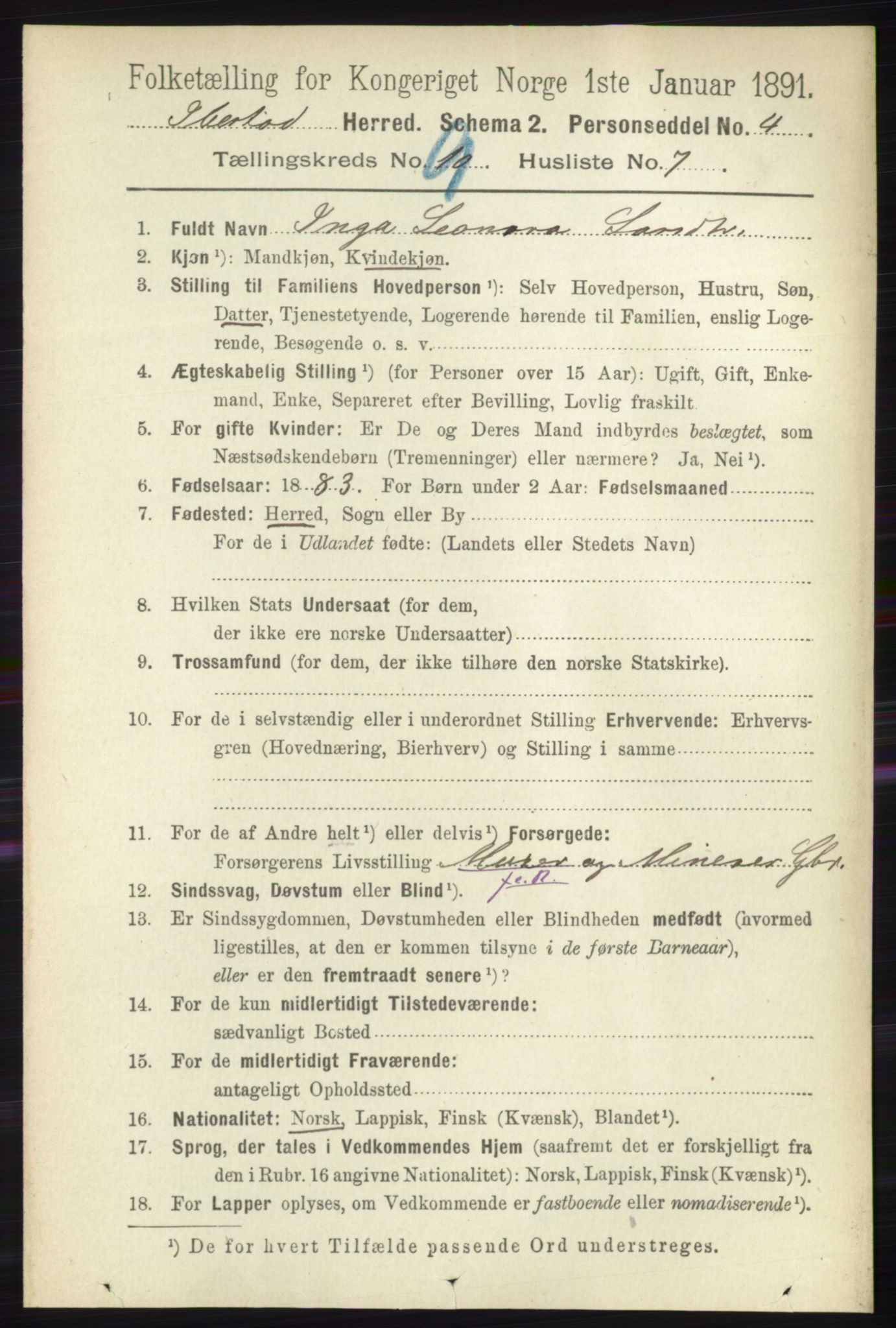 RA, 1891 census for 1917 Ibestad, 1891, p. 6027