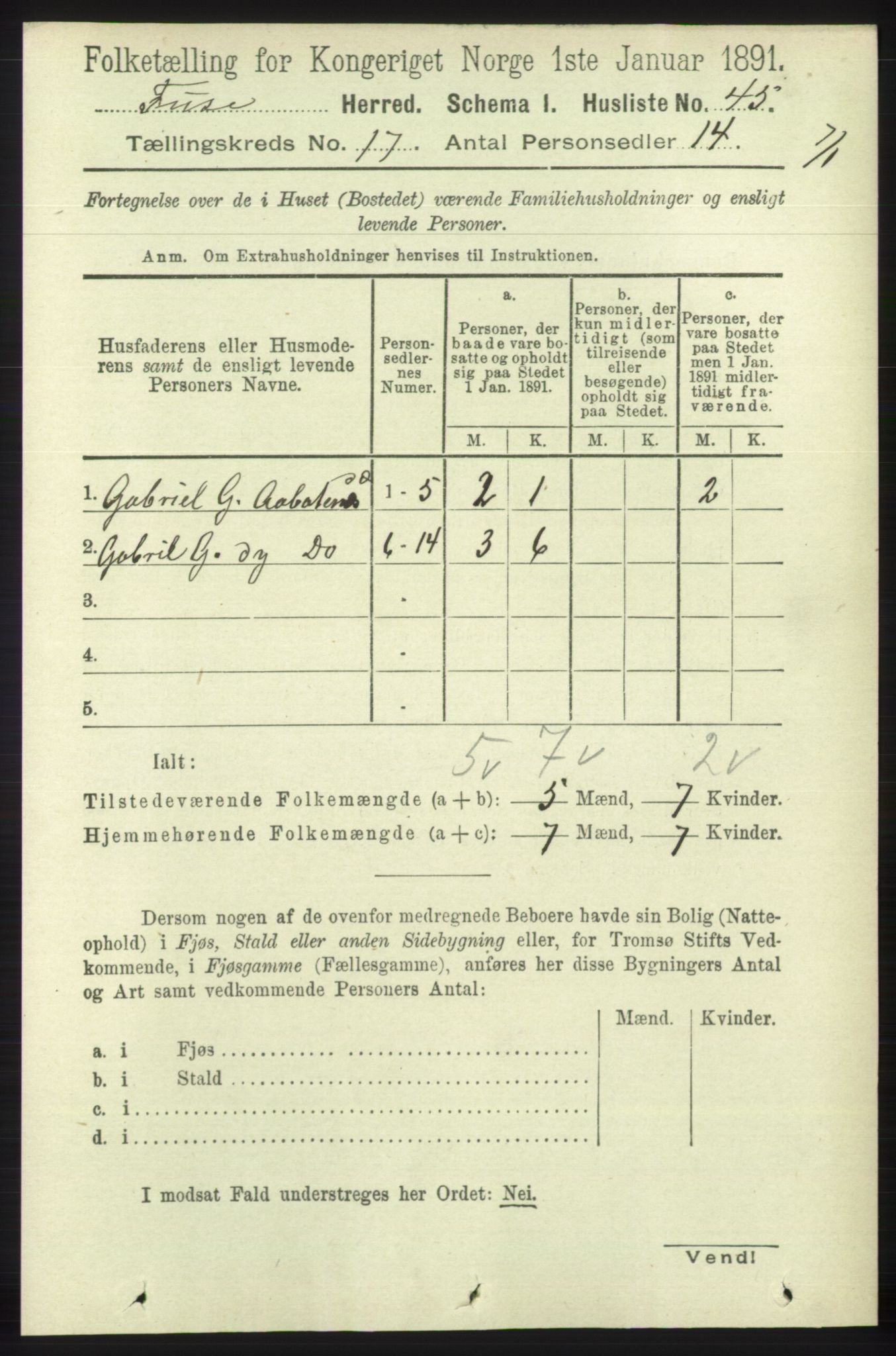 RA, 1891 census for 1241 Fusa, 1891, p. 3799