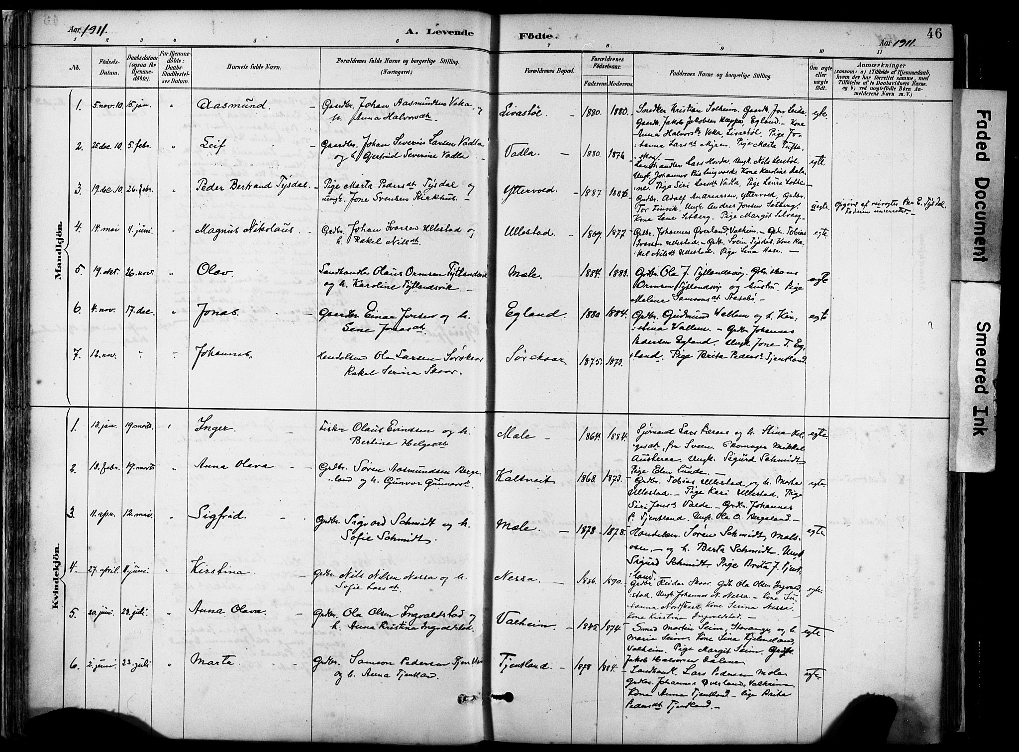 Hjelmeland sokneprestkontor, AV/SAST-A-101843/02/A/L0001: Parish register (official) no. A 16, 1887-1926, p. 46