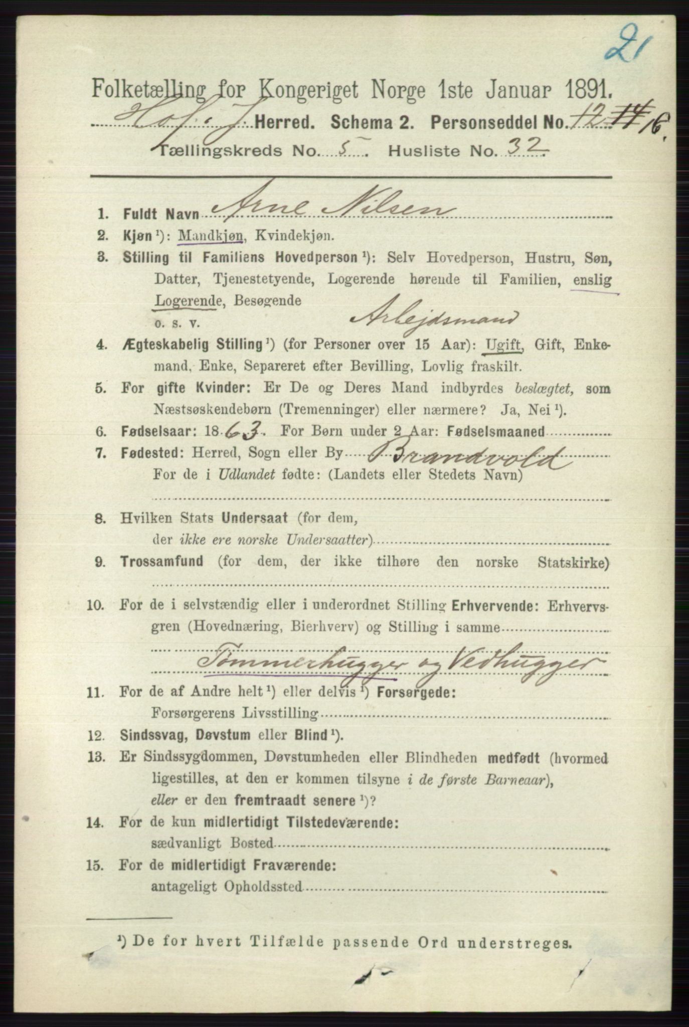 RA, 1891 census for 0714 Hof, 1891, p. 1679