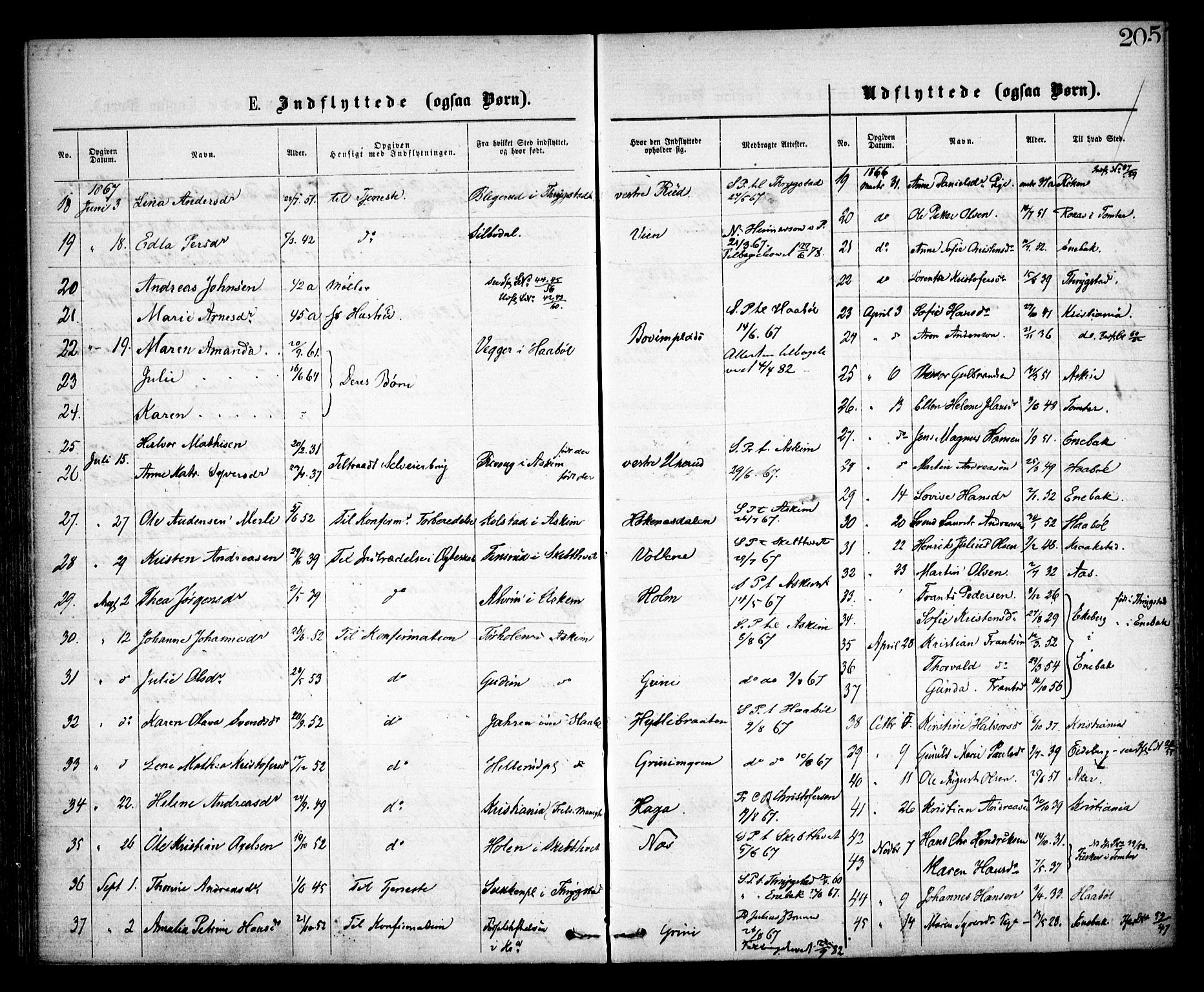 Spydeberg prestekontor Kirkebøker, SAO/A-10924/F/Fa/L0006: Parish register (official) no. I 6, 1863-1874, p. 205