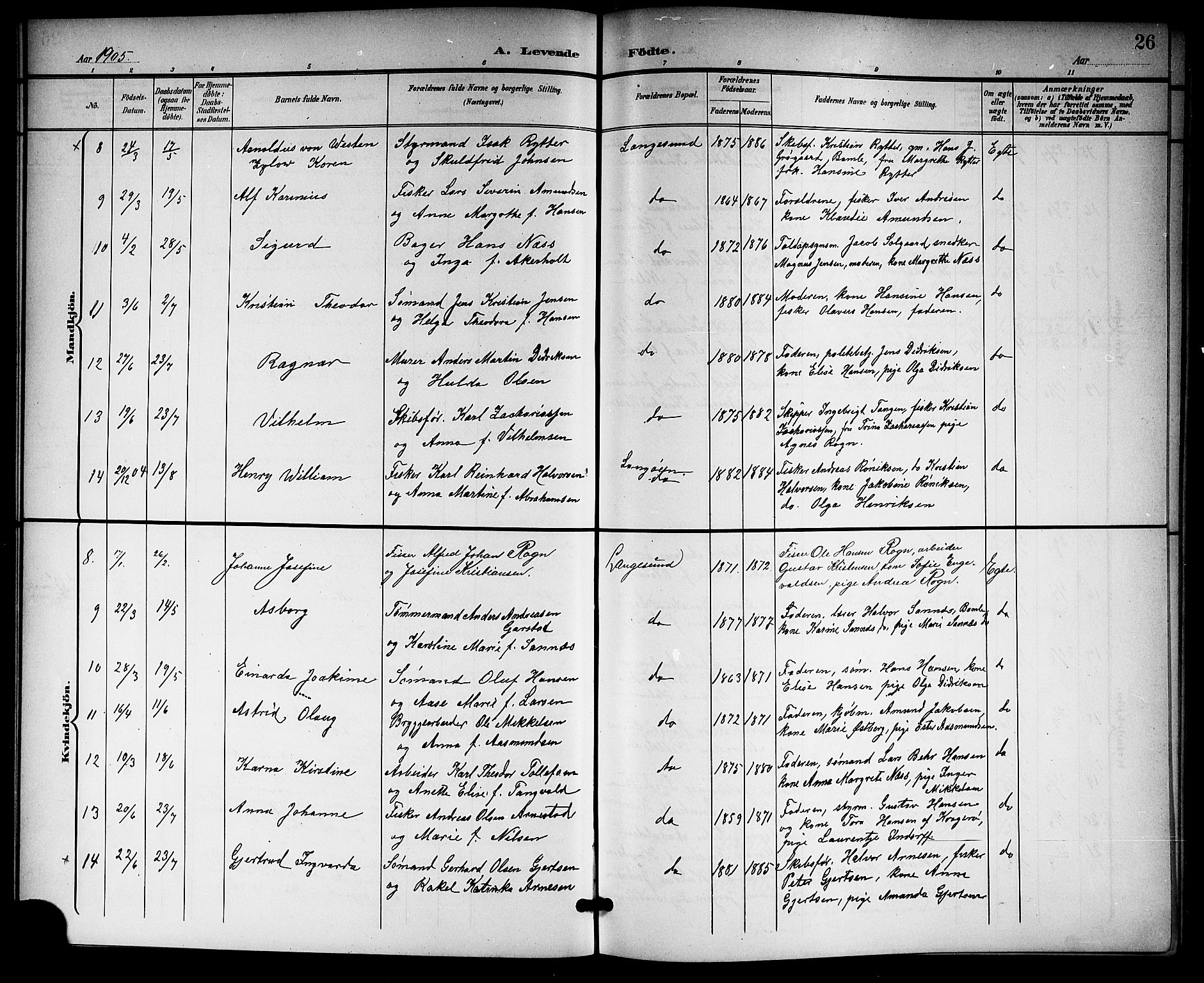 Langesund kirkebøker, SAKO/A-280/G/Ga/L0006: Parish register (copy) no. 6, 1899-1918, p. 26