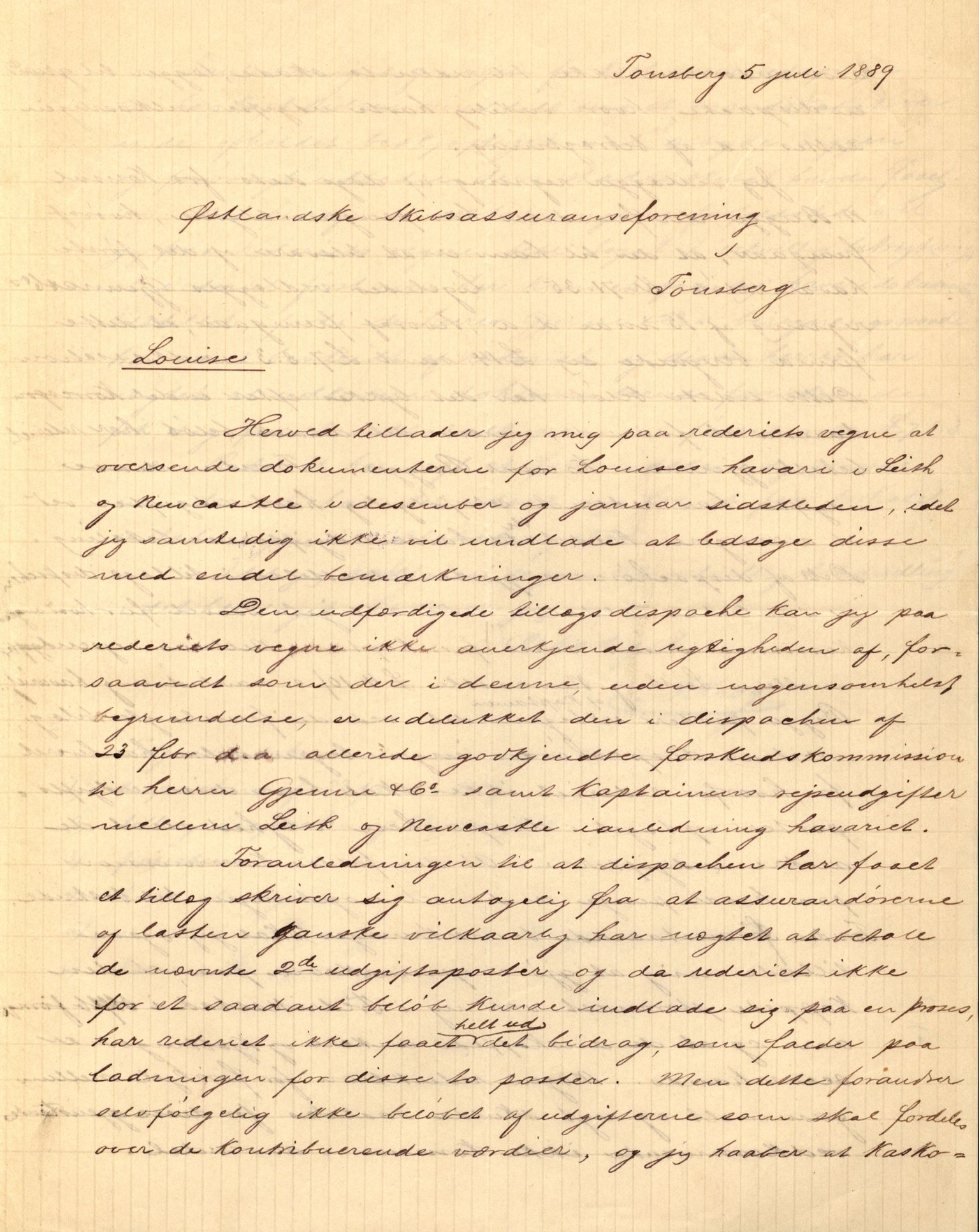 Pa 63 - Østlandske skibsassuranceforening, VEMU/A-1079/G/Ga/L0021/0005: Havaridokumenter / Haabet, Louise, Kvik, Libra, Kongsek, Ispilen, 1888, p. 5