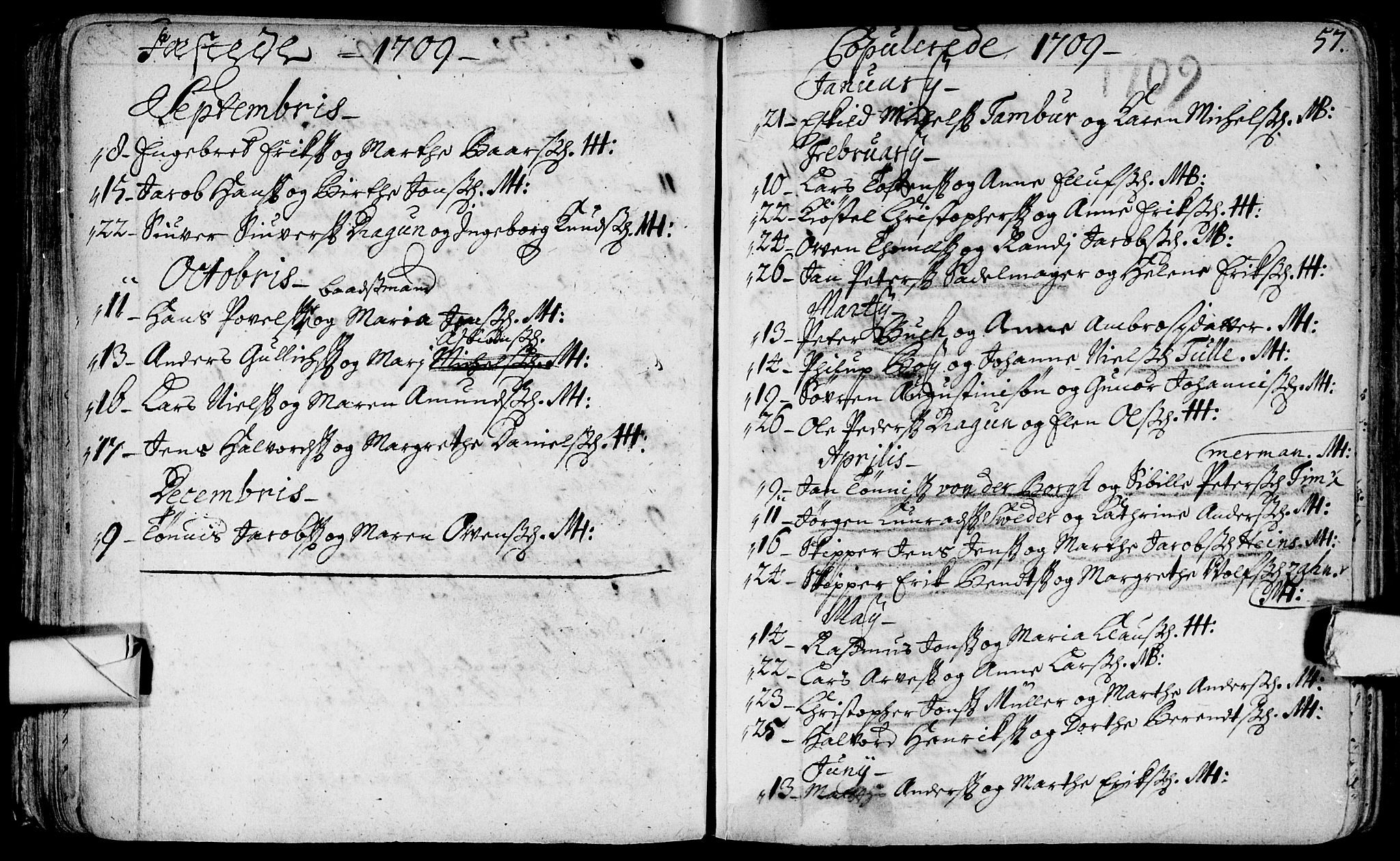 Bragernes kirkebøker, SAKO/A-6/F/Fa/L0003: Parish register (official) no. I 3, 1706-1734, p. 57