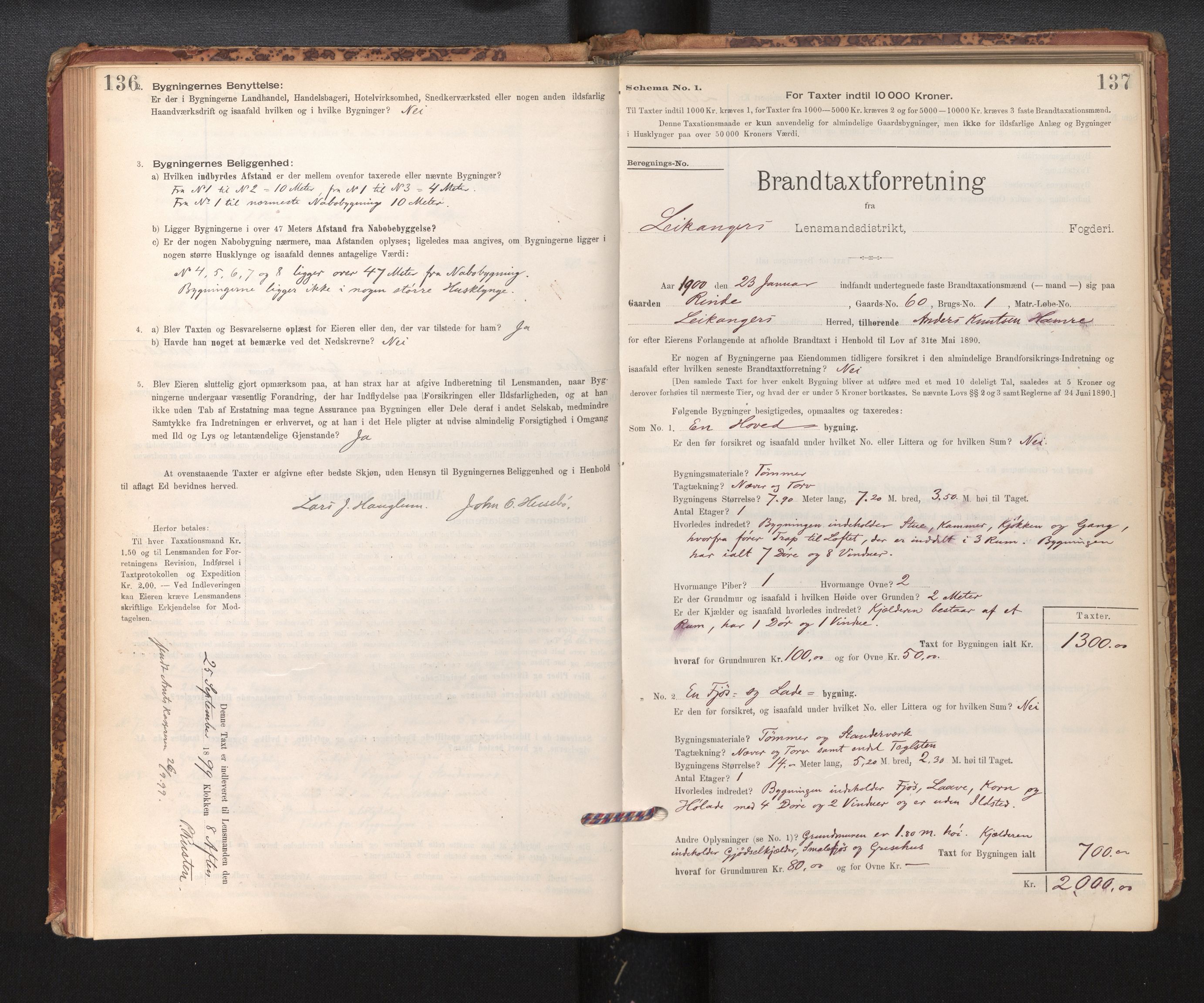 Lensmannen i Leikanger, SAB/A-29201/0012/L0004: Branntakstprotokoll, skjematakst, 1894-1903, p. 136-137