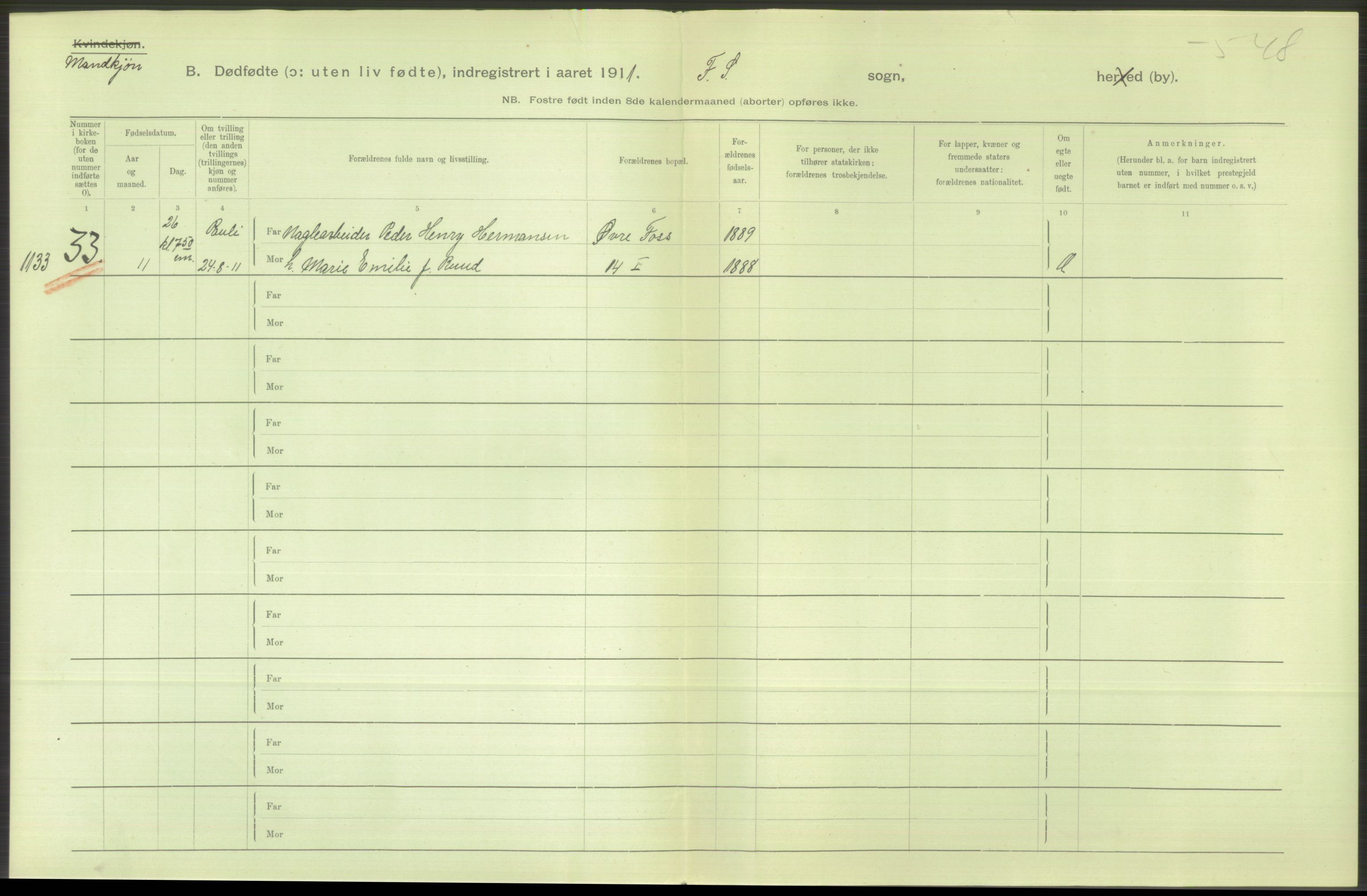 Statistisk sentralbyrå, Sosiodemografiske emner, Befolkning, AV/RA-S-2228/D/Df/Dfb/Dfba/L0010: Kristiania: Døde kvinner samt dødfødte., 1911, p. 6