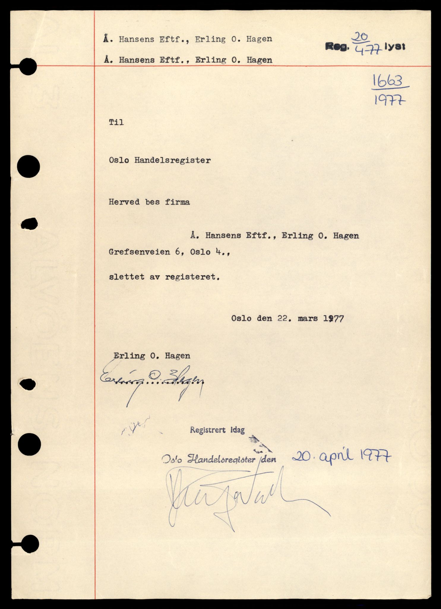 Oslo byfogd, Handelsregisteret, SAT/A-10867/G/Gb/Gbb/L0021: Registreringsmeldinger, A-D, 1977, p. 3