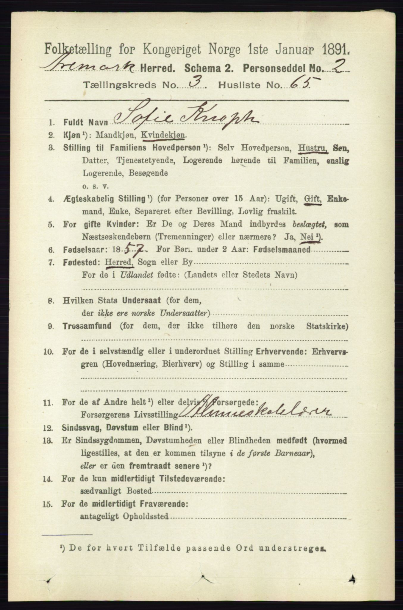 RA, 1891 census for 0118 Aremark, 1891, p. 1825