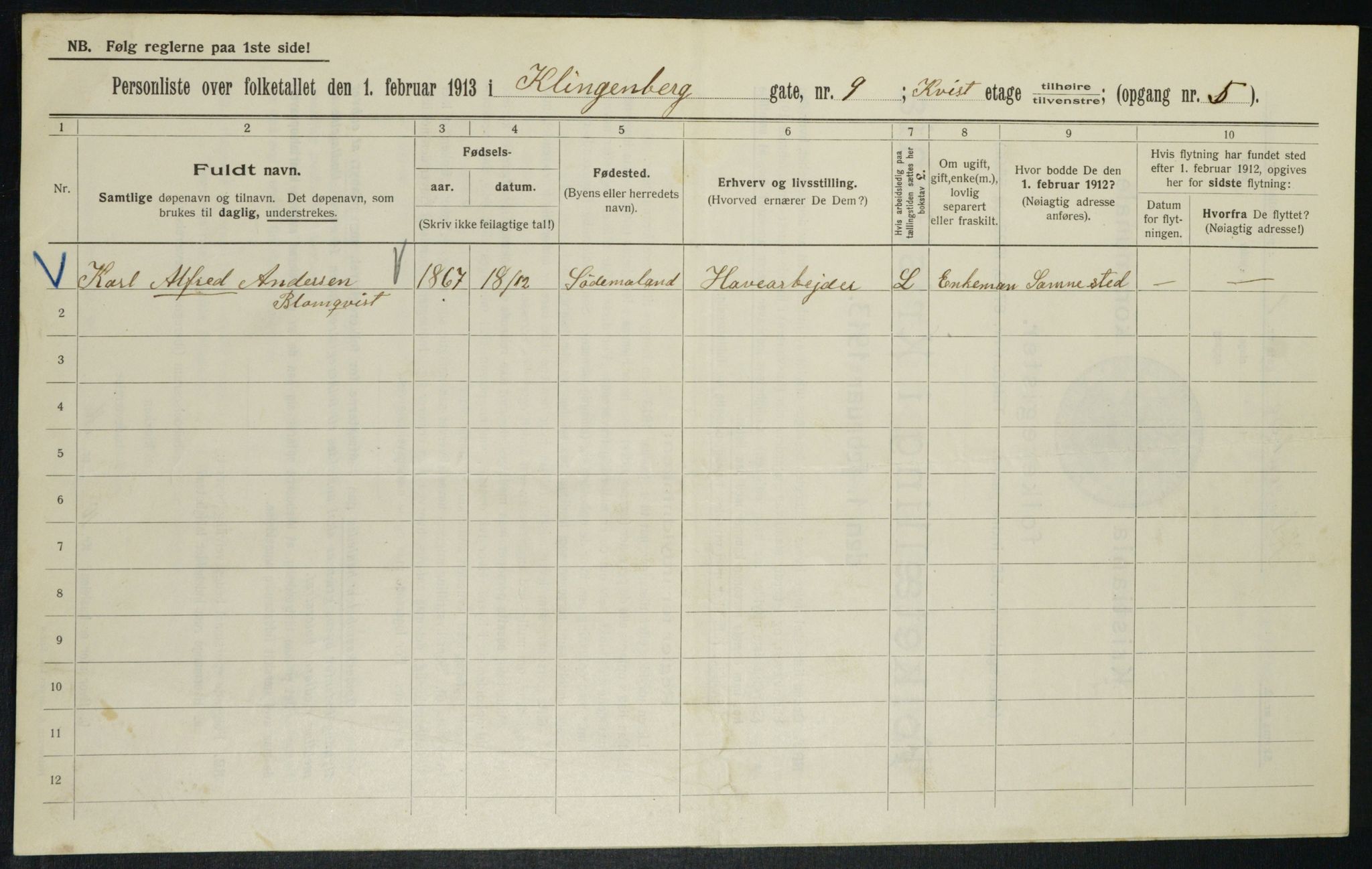 OBA, Municipal Census 1913 for Kristiania, 1913, p. 51603