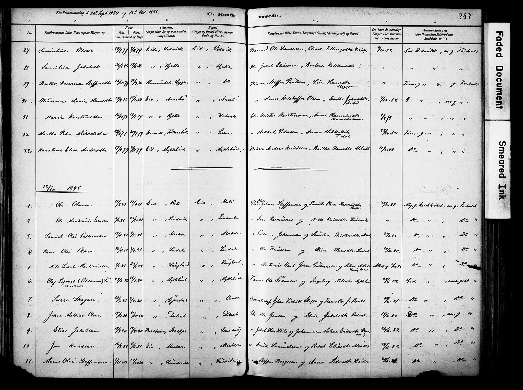 Eid sokneprestembete, SAB/A-82301/H/Haa/Haab/L0001: Parish register (official) no. B 1, 1879-1906, p. 247