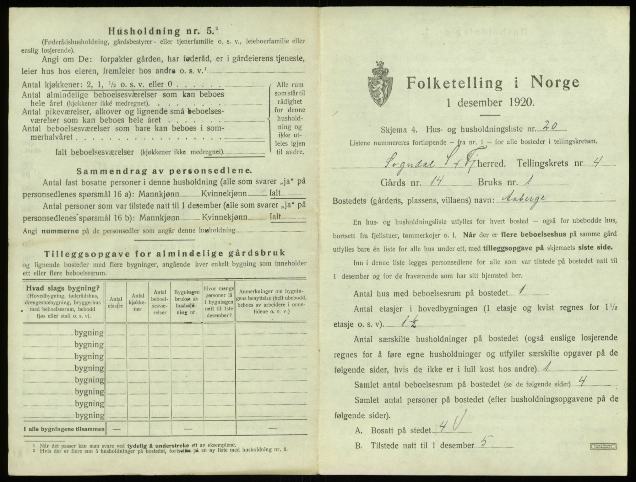 SAB, 1920 census for Sogndal, 1920, p. 264