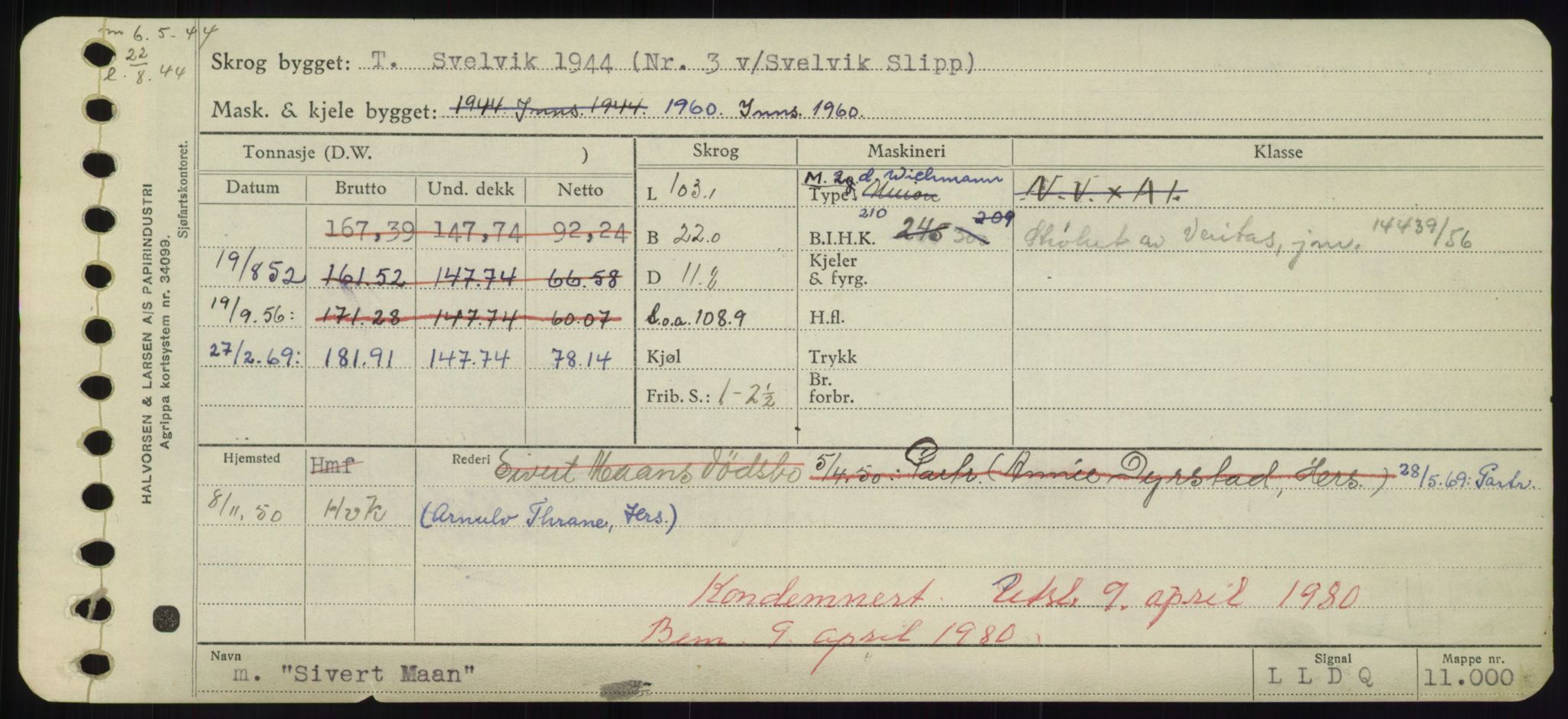 Sjøfartsdirektoratet med forløpere, Skipsmålingen, RA/S-1627/H/Hd/L0033: Fartøy, Sevi-Sjø, p. 299