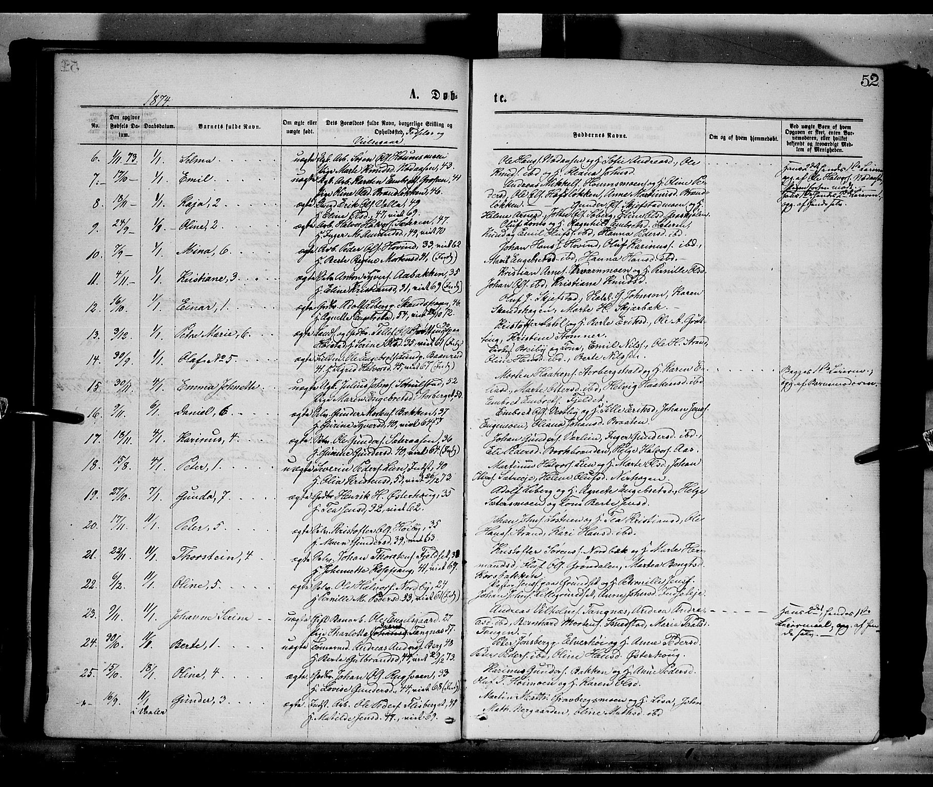 Elverum prestekontor, AV/SAH-PREST-044/H/Ha/Haa/L0011: Parish register (official) no. 11, 1869-1879, p. 52