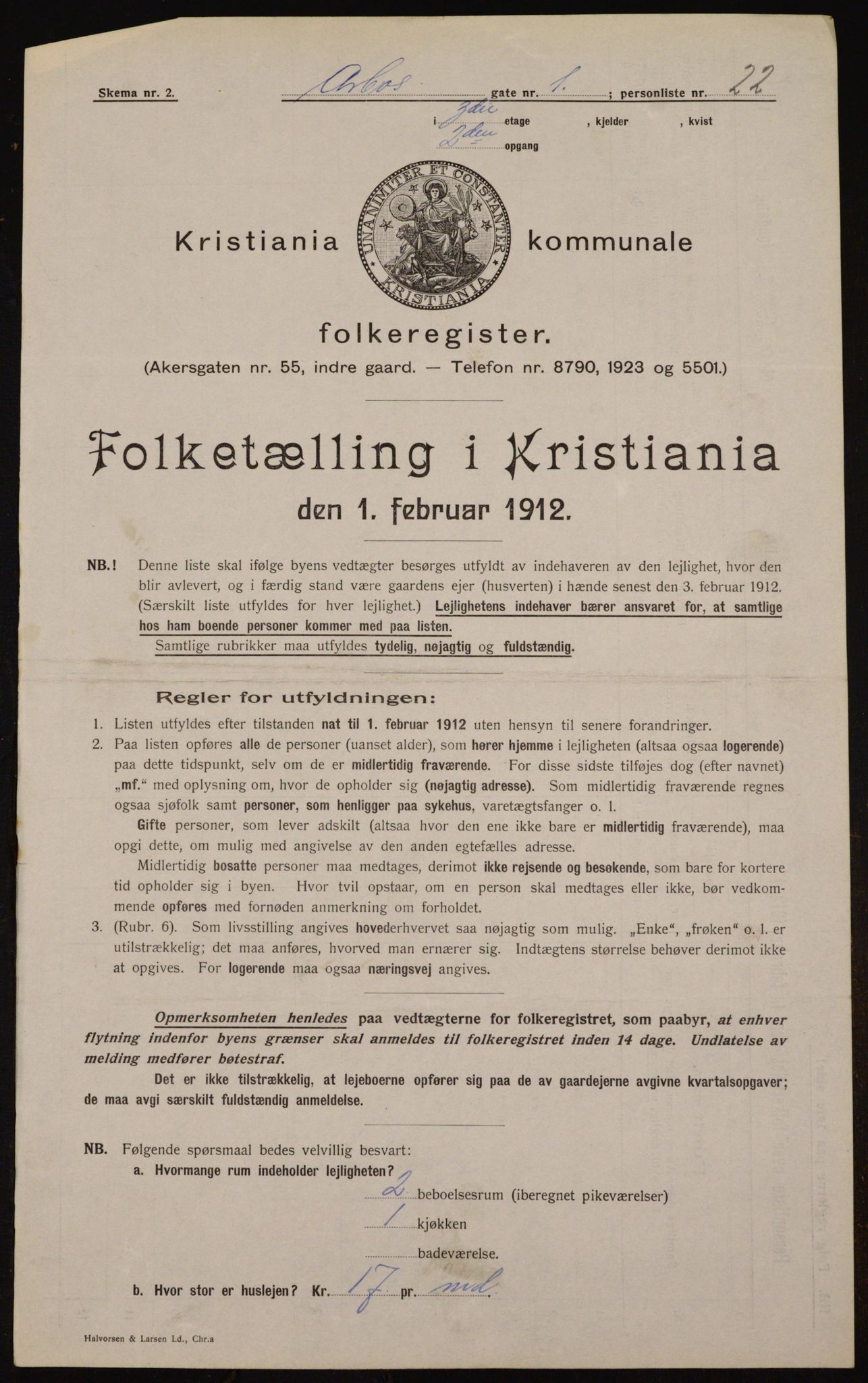 OBA, Municipal Census 1912 for Kristiania, 1912, p. 1693