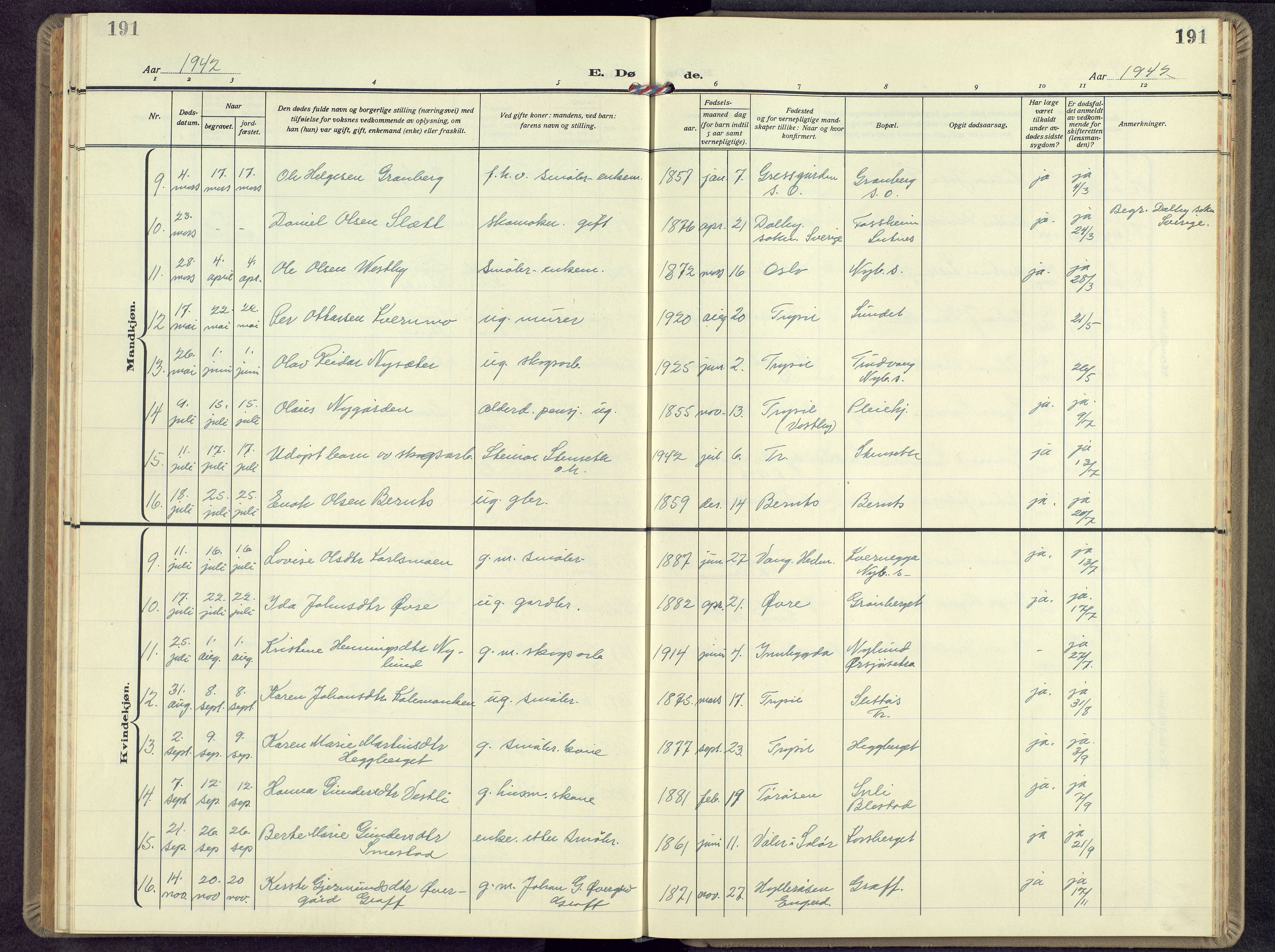 Trysil prestekontor, SAH/PREST-046/H/Ha/Hab/L0012: Parish register (copy) no. 12, 1938-1959, p. 191