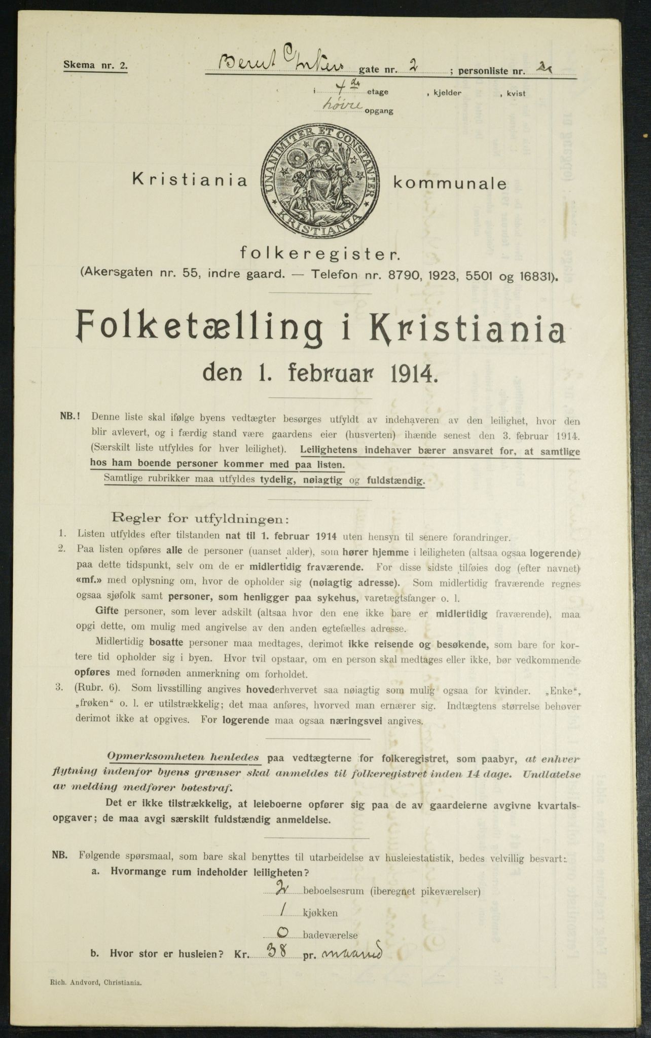 OBA, Municipal Census 1914 for Kristiania, 1914, p. 4566