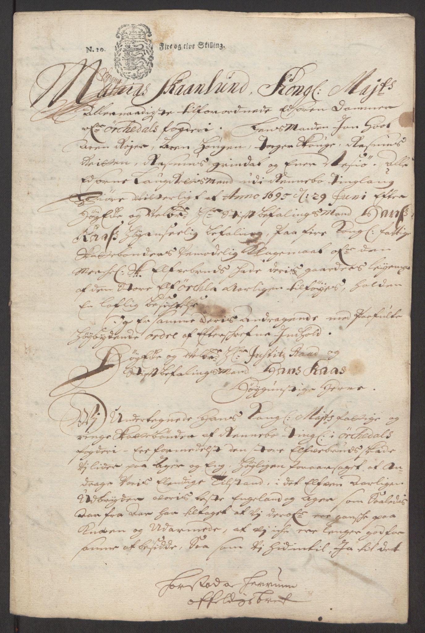 Rentekammeret inntil 1814, Reviderte regnskaper, Fogderegnskap, AV/RA-EA-4092/R60/L3945: Fogderegnskap Orkdal og Gauldal, 1695, p. 231