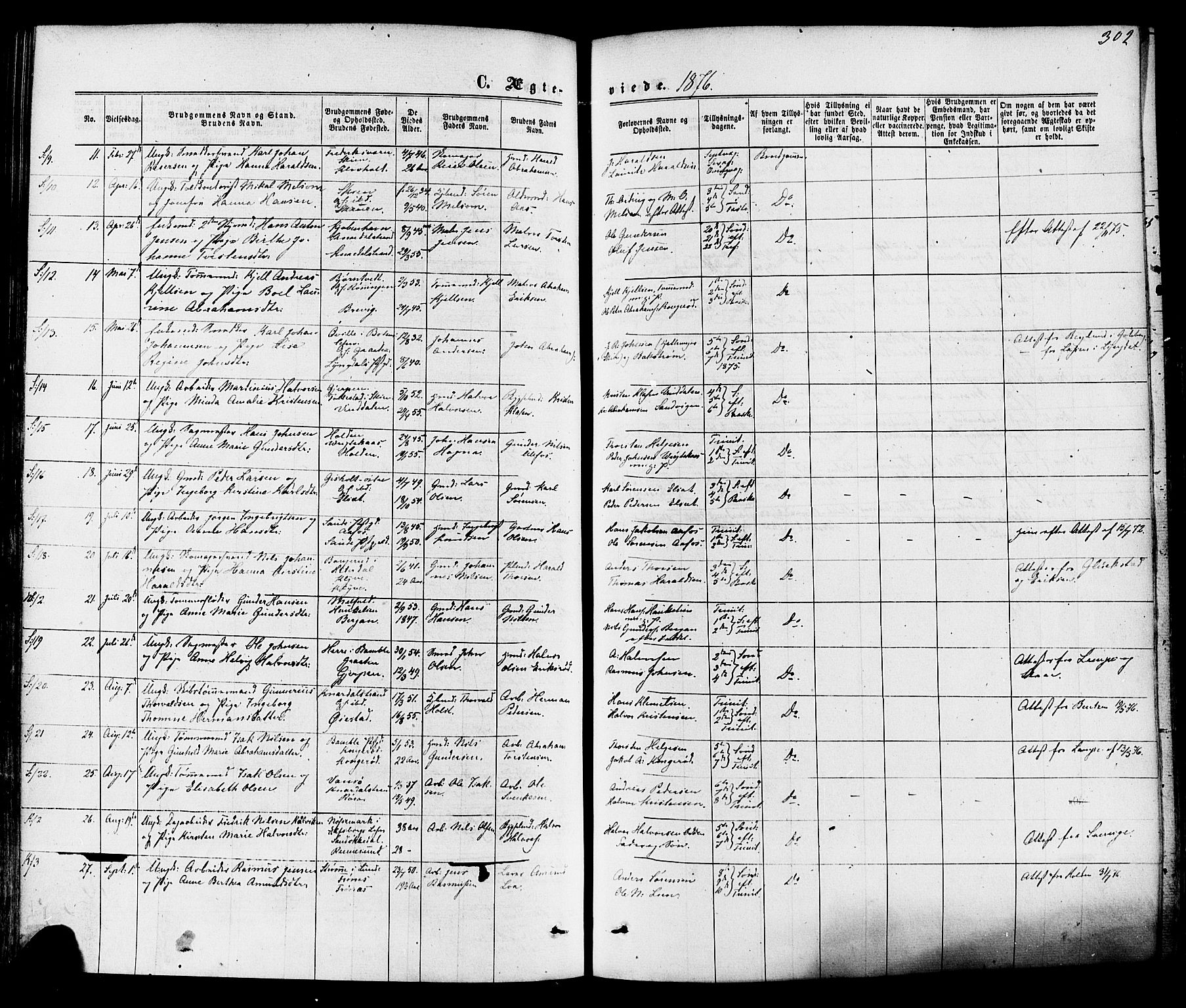 Solum kirkebøker, SAKO/A-306/F/Fa/L0008: Parish register (official) no. I 8, 1865-1876, p. 302