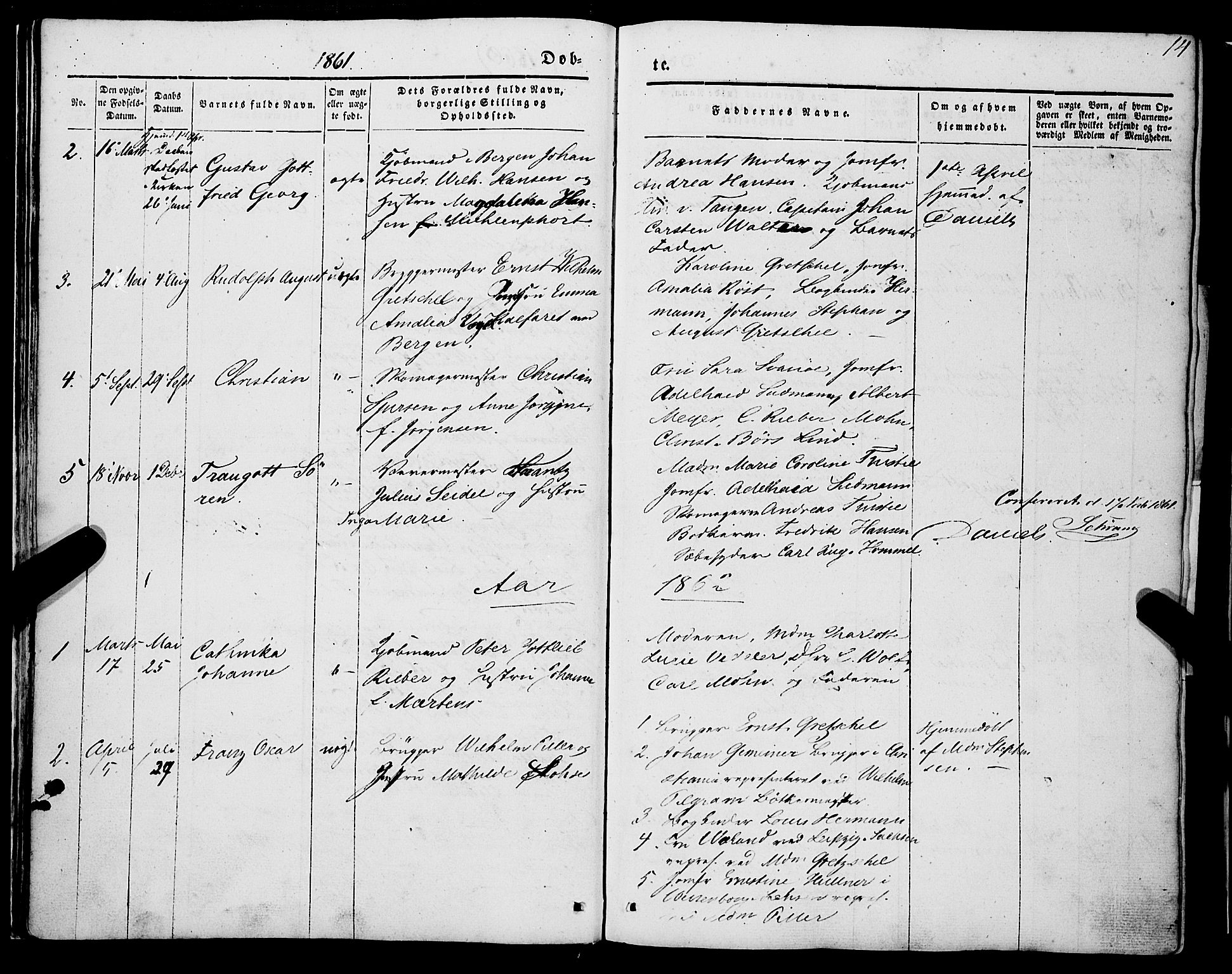 Mariakirken Sokneprestembete, SAB/A-76901/H/Haa/L0006: Parish register (official) no. A 6, 1846-1877, p. 14