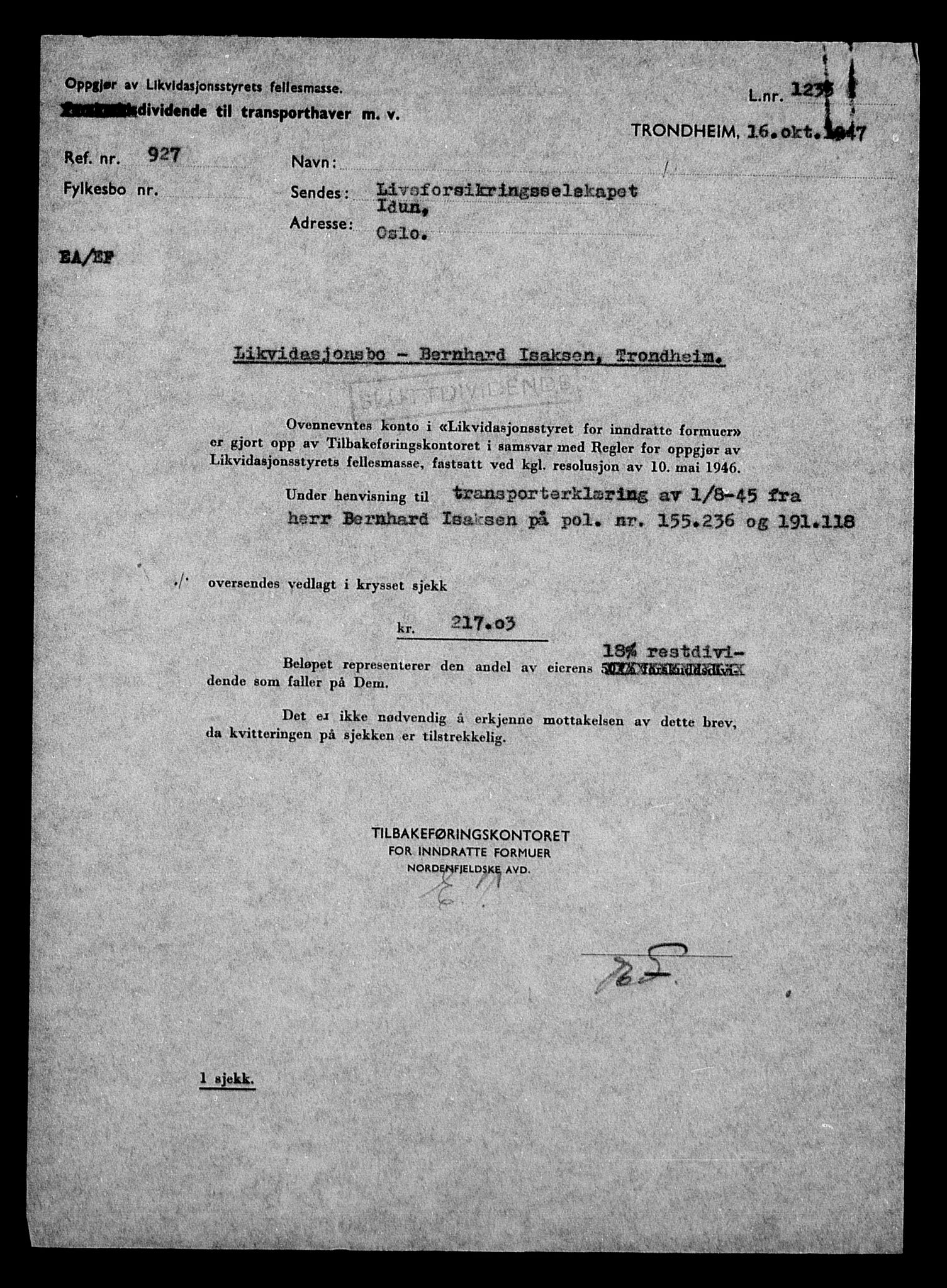 Justisdepartementet, Tilbakeføringskontoret for inndratte formuer, AV/RA-S-1564/H/Hc/Hca/L0896: --, 1945-1947, p. 353