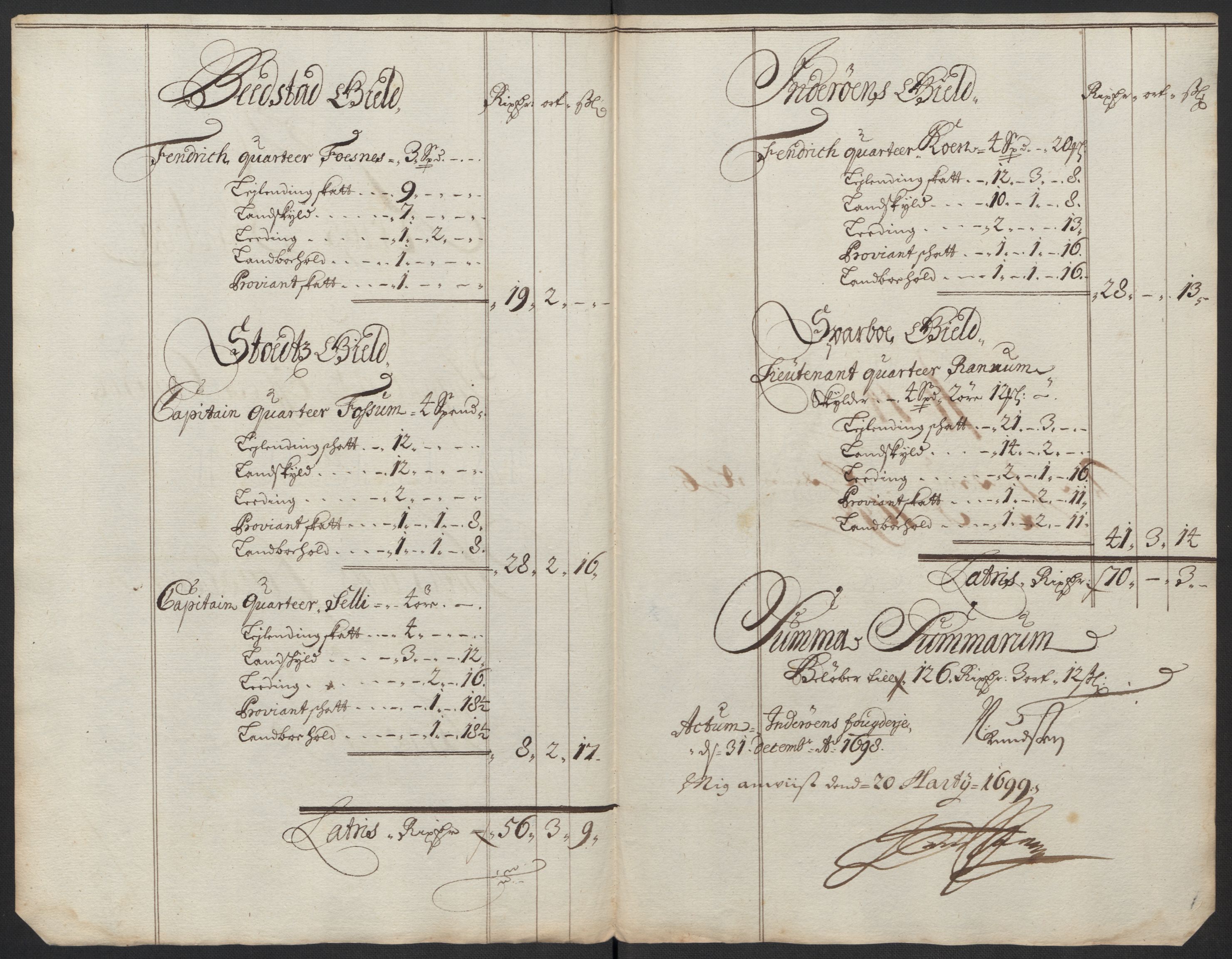 Rentekammeret inntil 1814, Reviderte regnskaper, Fogderegnskap, RA/EA-4092/R63/L4310: Fogderegnskap Inderøy, 1698-1699, p. 202