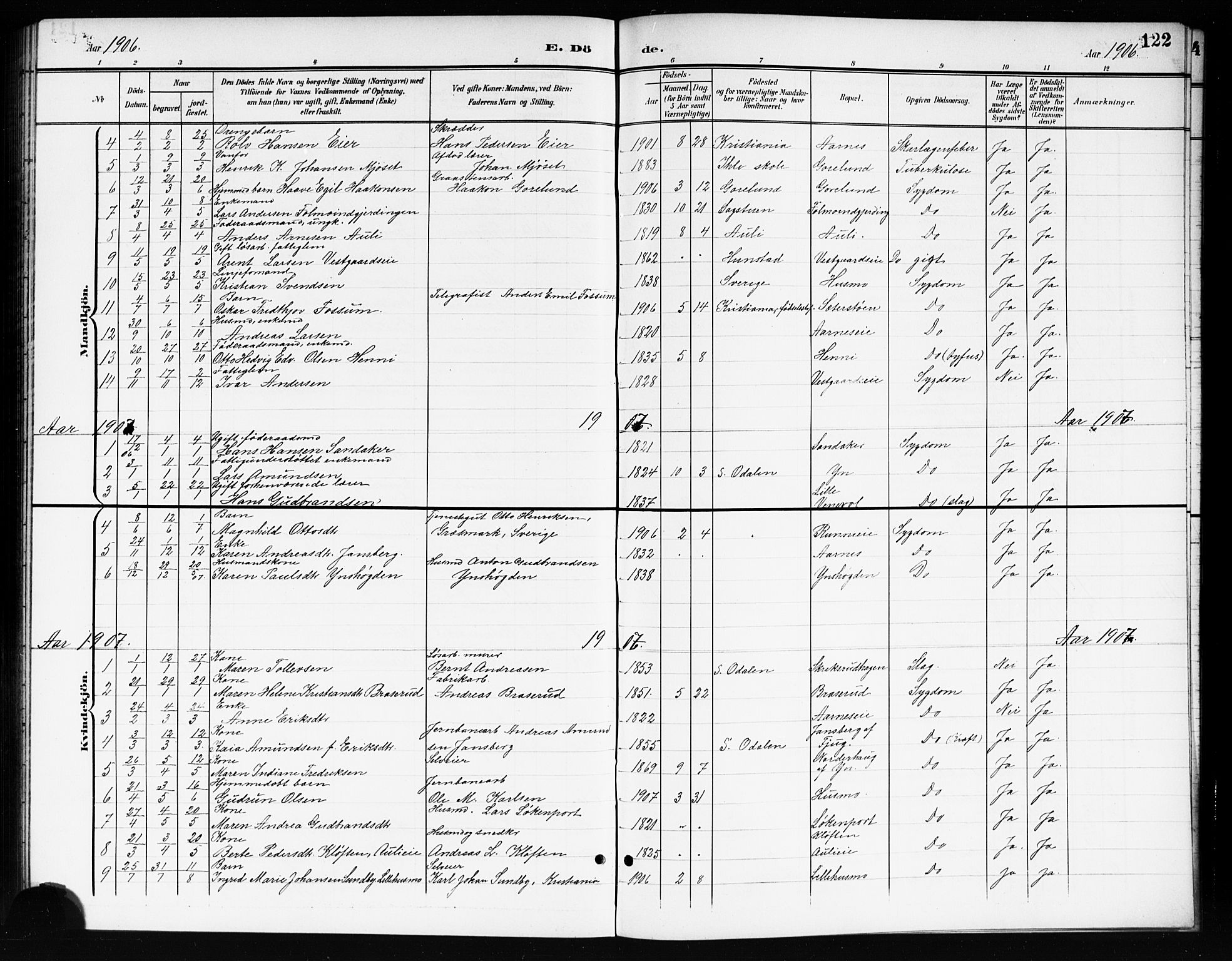 Nes prestekontor Kirkebøker, AV/SAO-A-10410/G/Gc/L0001: Parish register (copy) no. III 1, 1901-1917, p. 122