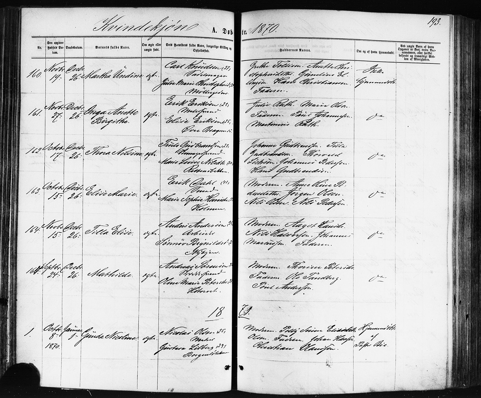 Bragernes kirkebøker, AV/SAKO-A-6/F/Fb/L0004: Parish register (official) no. II 4, 1869-1875, p. 193