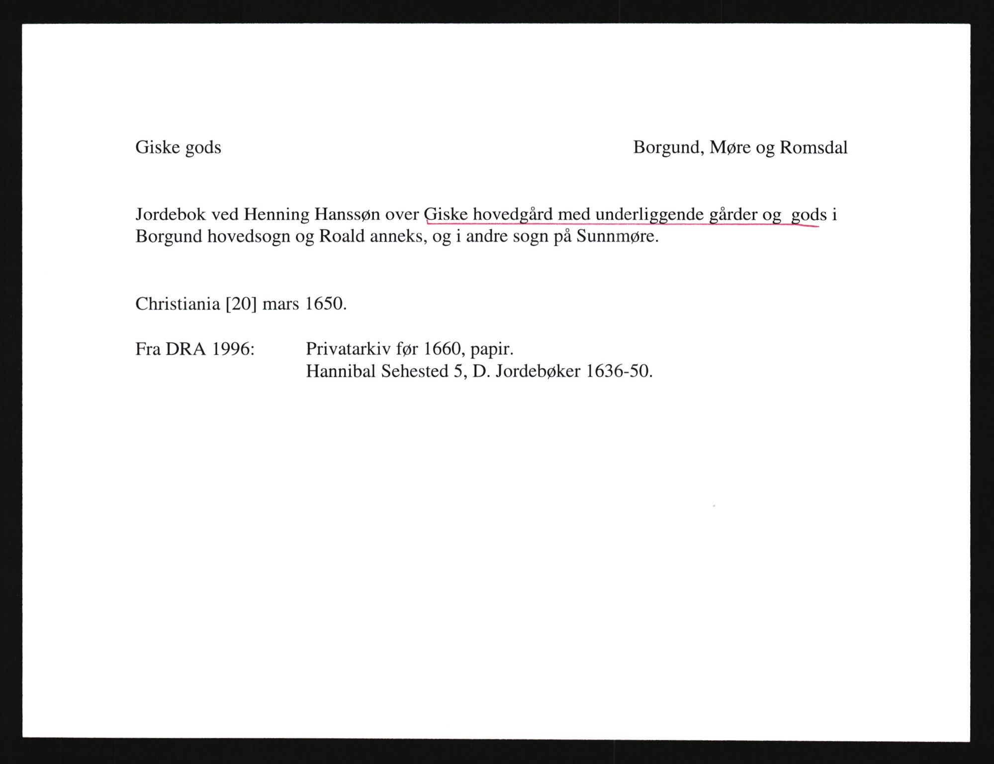 Riksarkivets diplomsamling, AV/RA-EA-5965/F35/F35e/L0031: Registreringssedler Møre og Romsdal, 1400-1700, p. 313