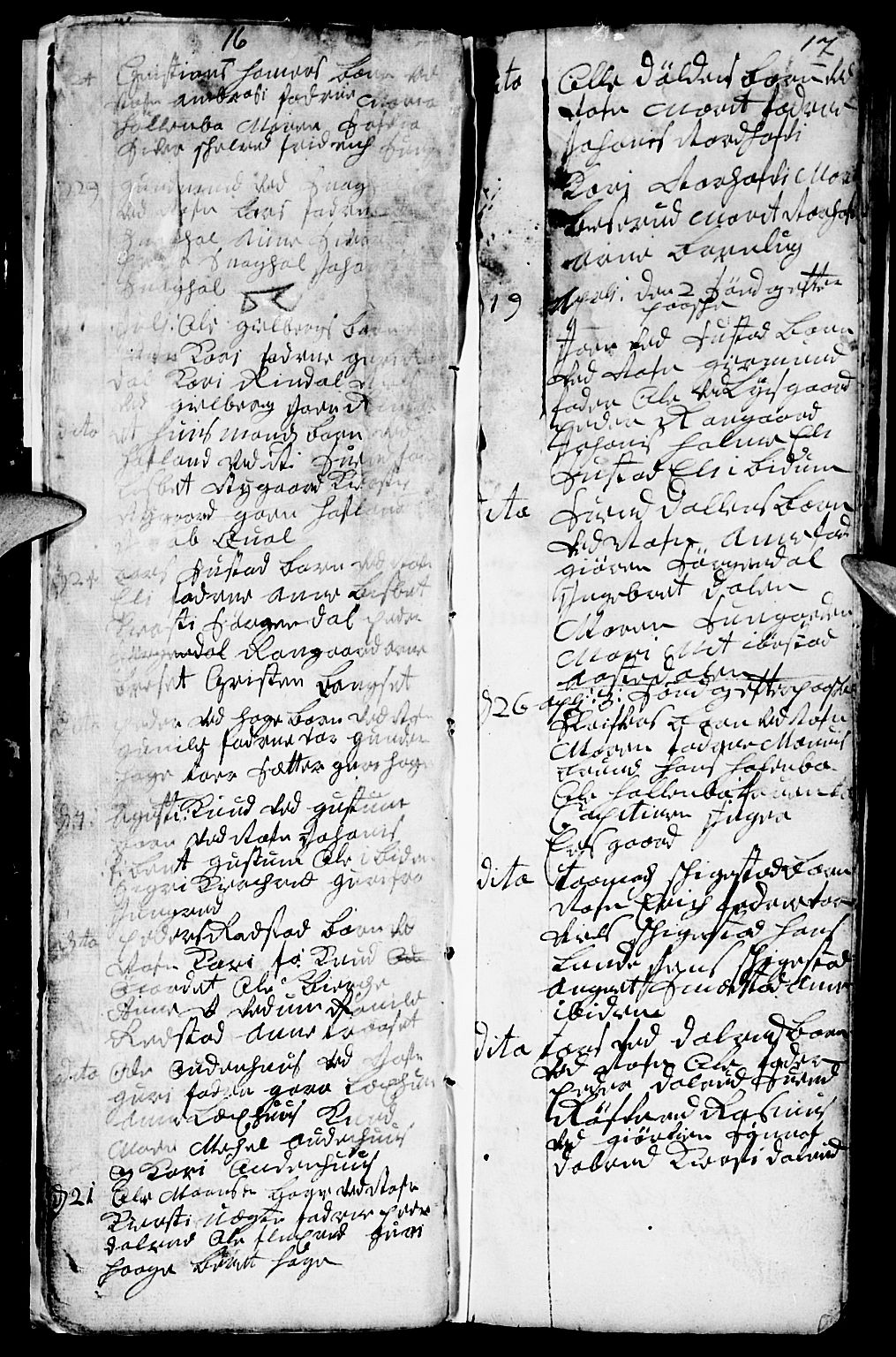 Fåberg prestekontor, SAH/PREST-086/H/Ha/Haa/L0001: Parish register (official) no. 1, 1727-1775, p. 16-17