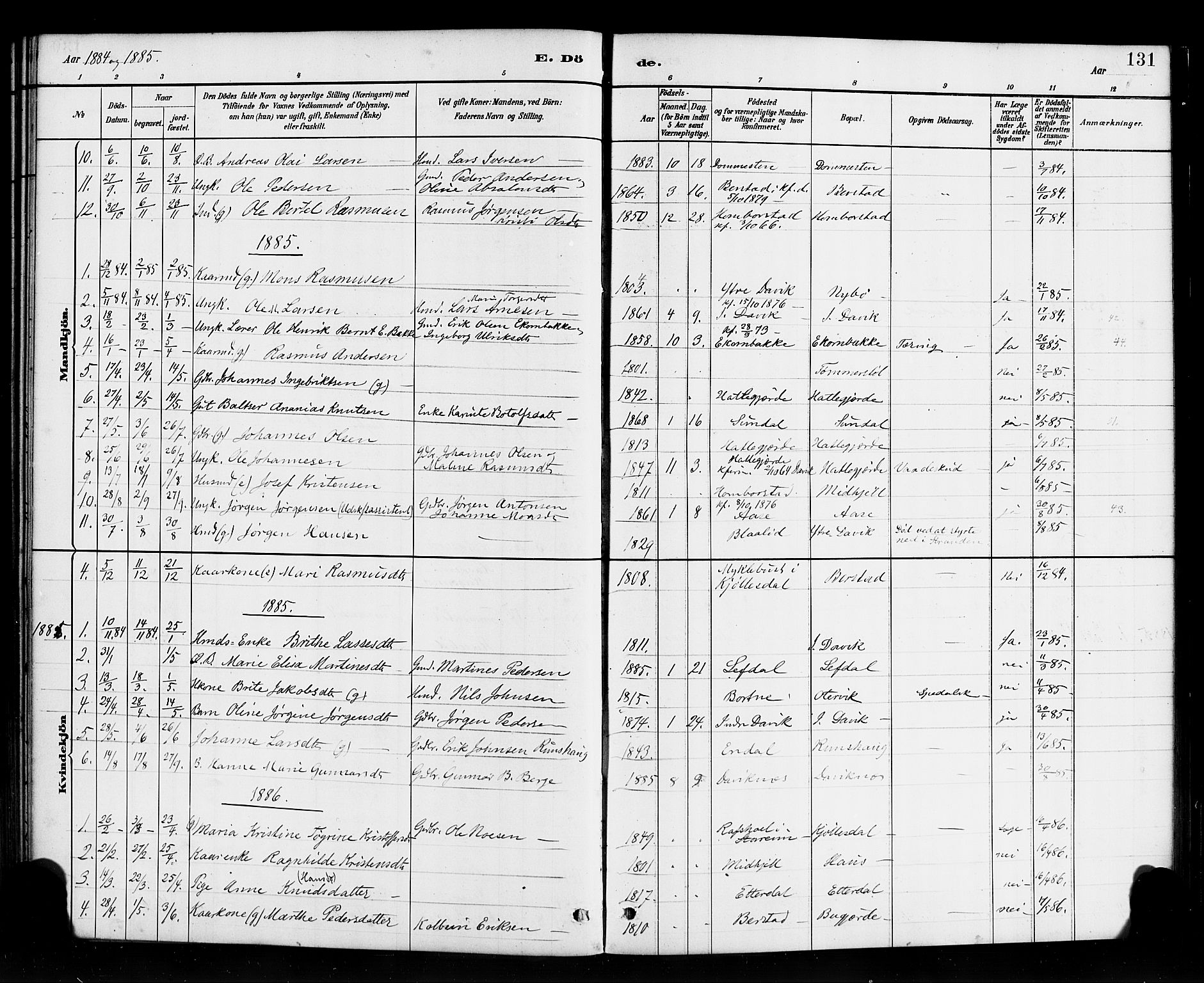 Davik sokneprestembete, SAB/A-79701/H/Haa/Haab/L0001: Parish register (official) no. B 1, 1882-1900, p. 131