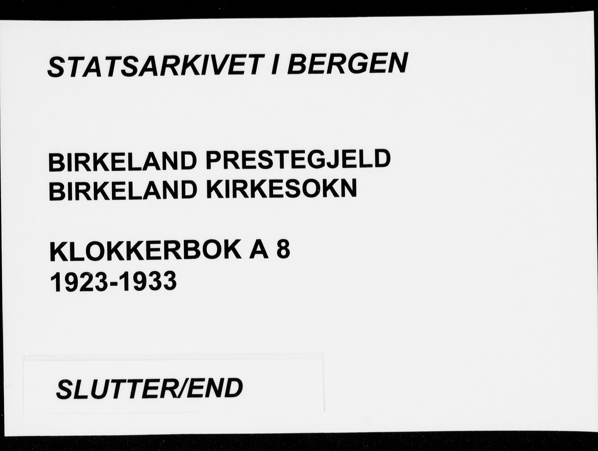 Birkeland Sokneprestembete, SAB/A-74601/H/Hab: Parish register (copy) no. A  8, 1923-1933
