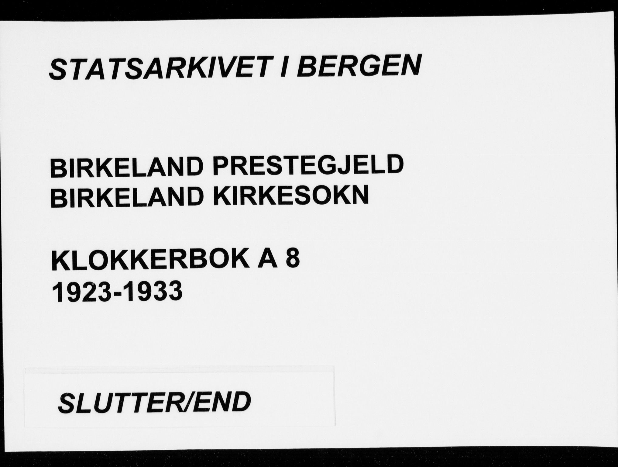 Birkeland Sokneprestembete, AV/SAB-A-74601/H/Hab: Parish register (copy) no. A  8, 1923-1933