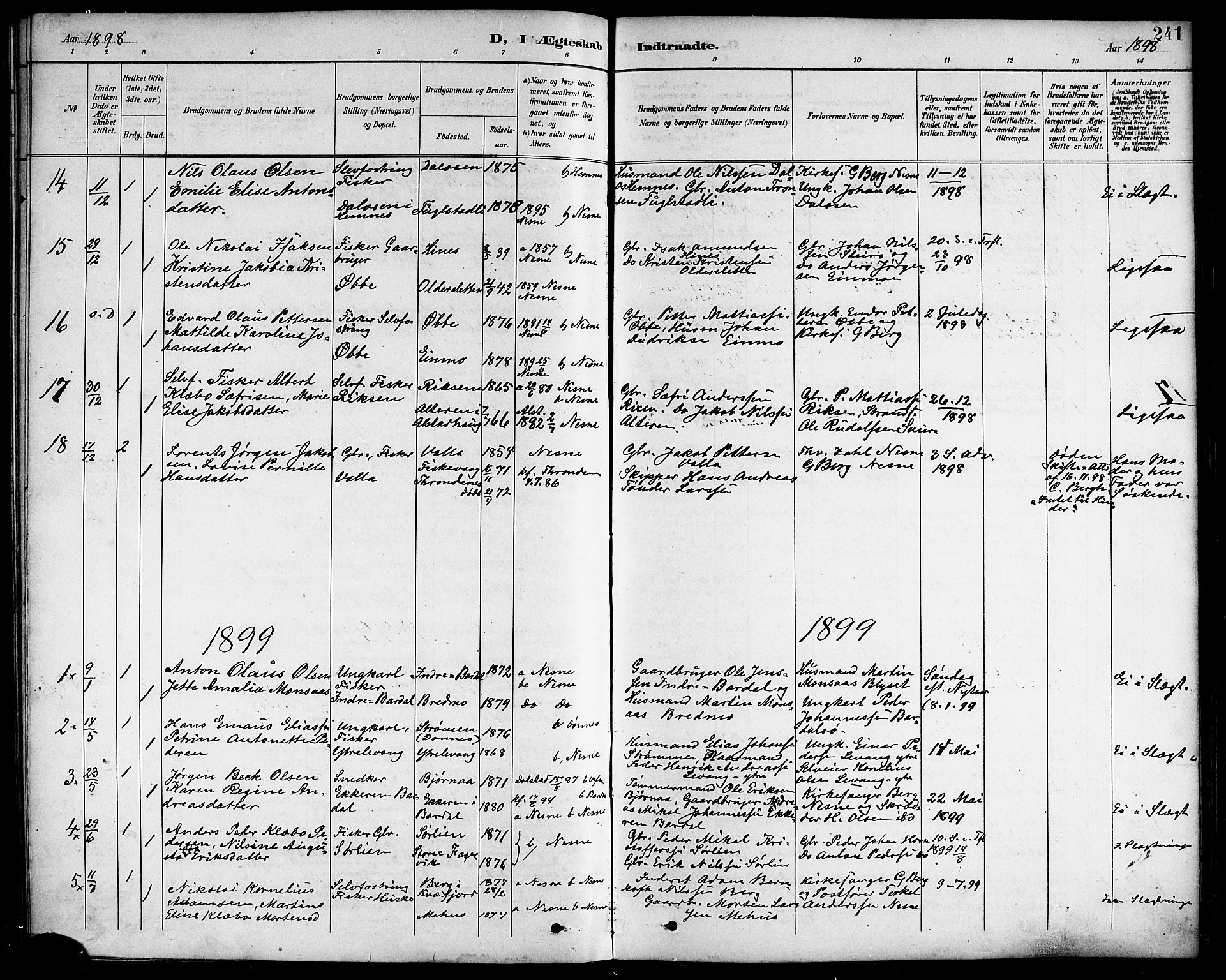 Ministerialprotokoller, klokkerbøker og fødselsregistre - Nordland, AV/SAT-A-1459/838/L0559: Parish register (copy) no. 838C06, 1893-1910, p. 241