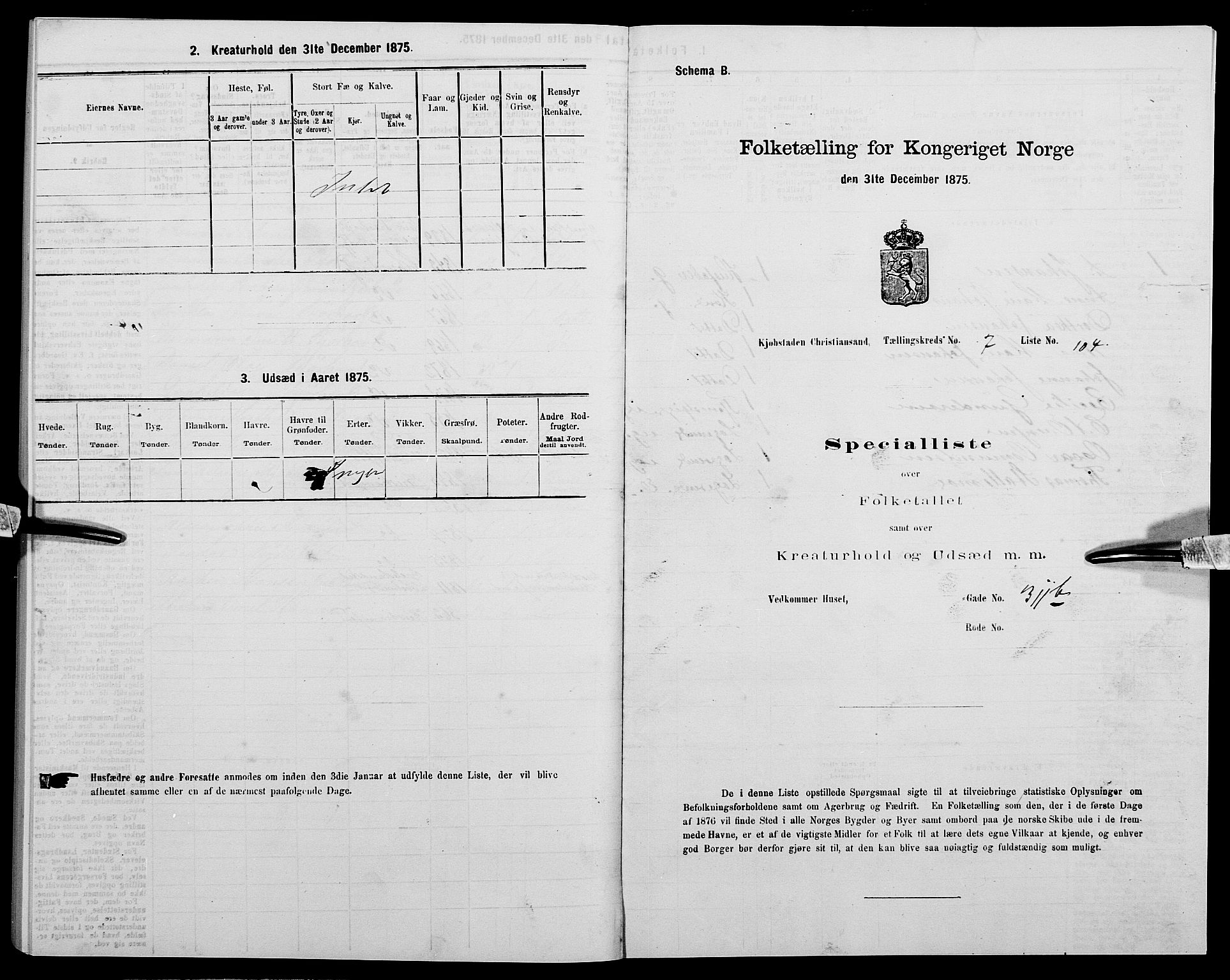 SAK, 1875 census for 1001P Kristiansand, 1875, p. 1211