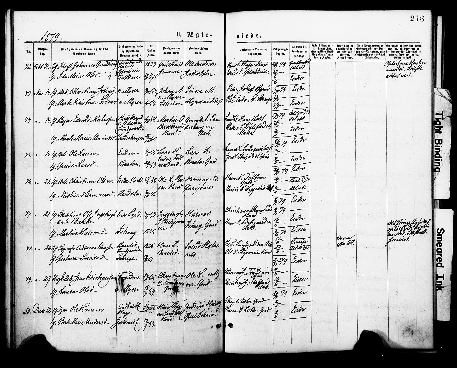 Eidsvoll prestekontor Kirkebøker, AV/SAO-A-10888/F/Fa/L0001: Parish register (official) no. I 1, 1877-1881, p. 216