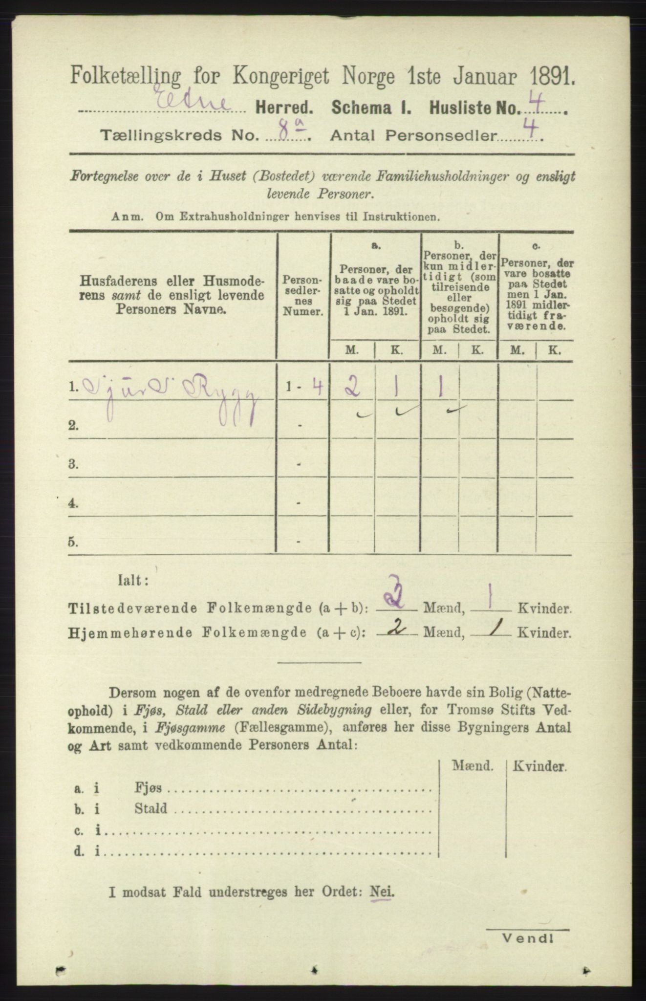 RA, 1891 census for 1211 Etne, 1891, p. 1526