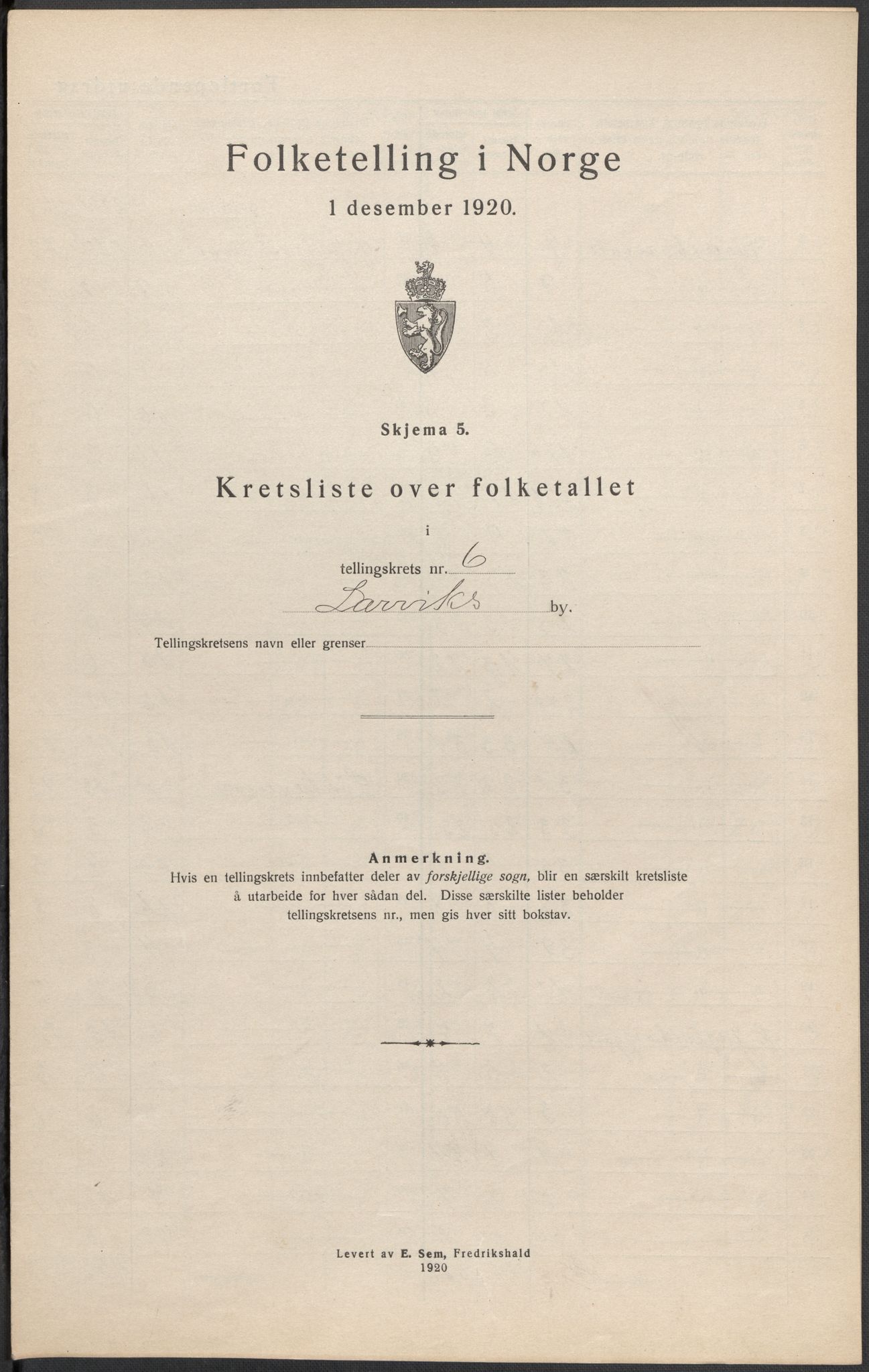 SAKO, 1920 census for Larvik, 1920, p. 31