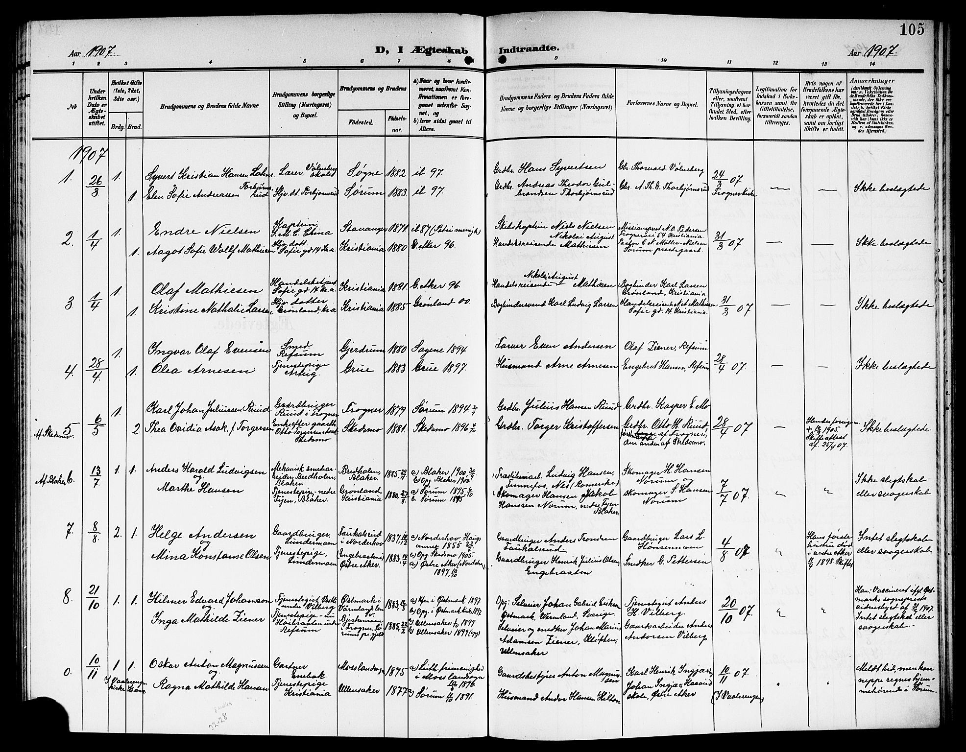 Sørum prestekontor Kirkebøker, AV/SAO-A-10303/G/Ga/L0007: Parish register (copy) no. I 7, 1907-1917, p. 105