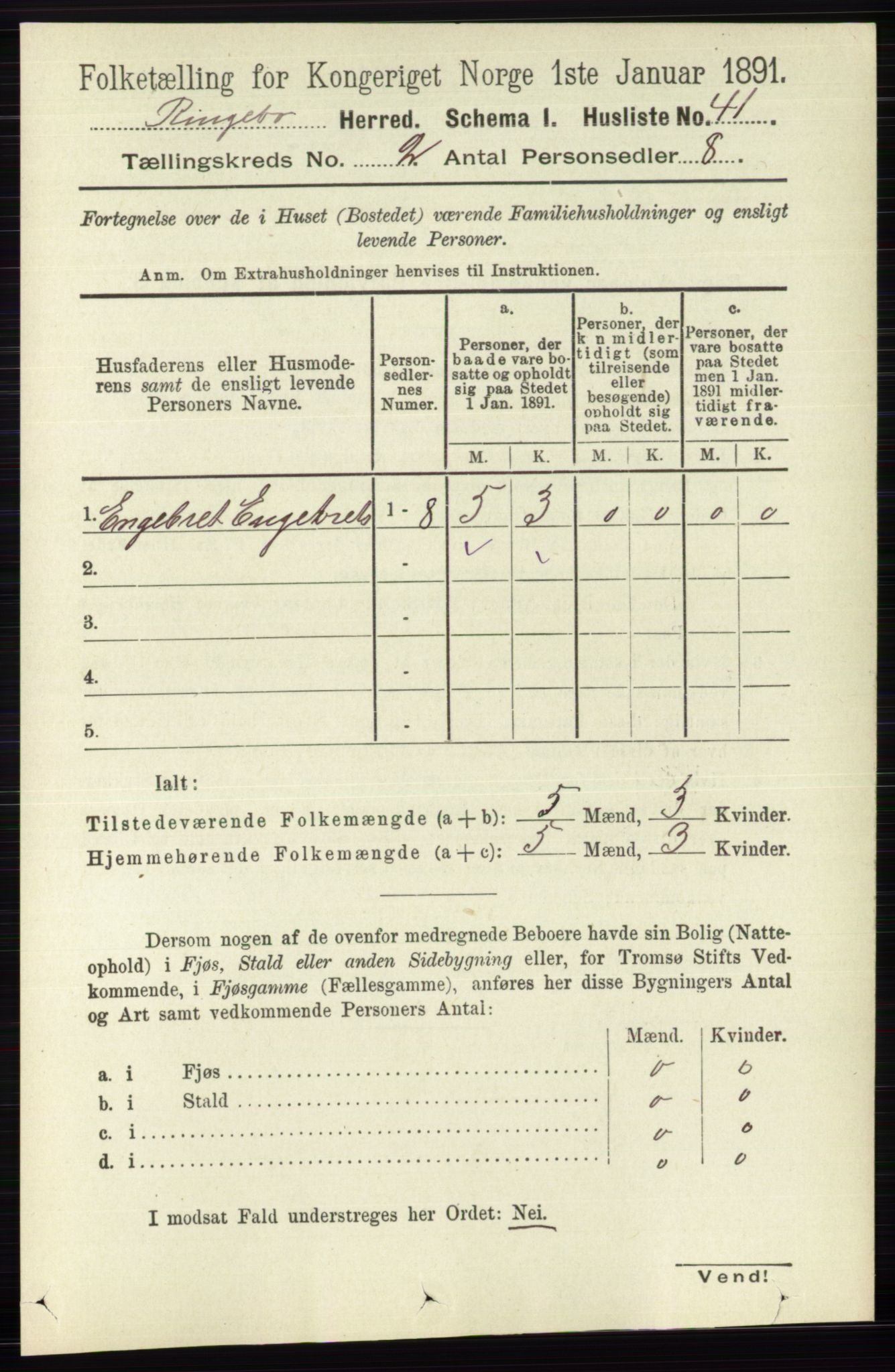 RA, 1891 census for 0520 Ringebu, 1891, p. 376