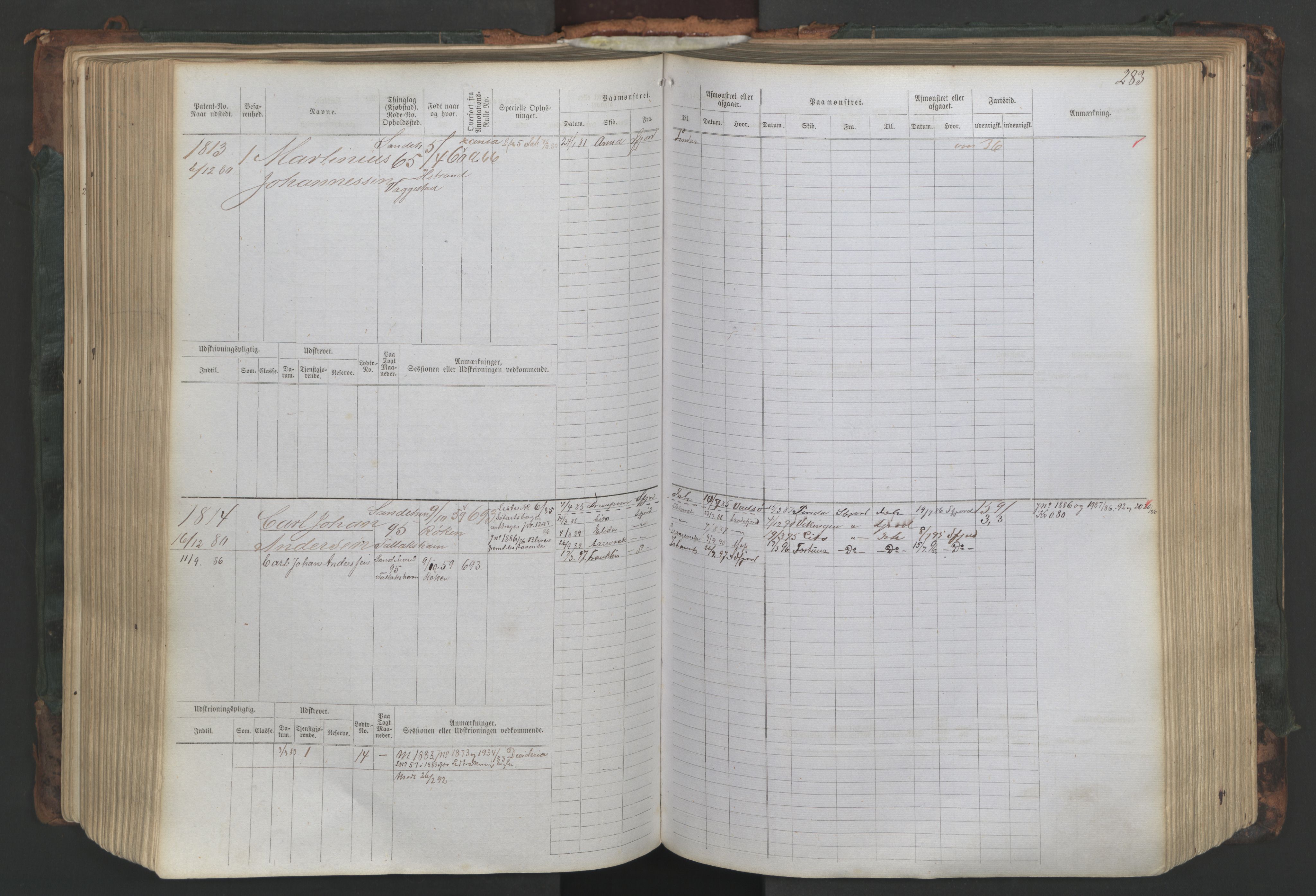 Sandefjord innrulleringskontor, SAKO/A-788/F/Fb/L0007: Hovedrulle, 1887, p. 283