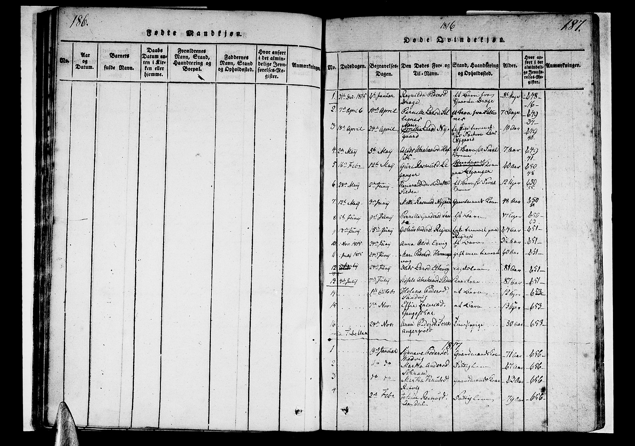 Selje sokneprestembete, SAB/A-99938/H/Ha/Haa/Haaa: Parish register (official) no. A 8, 1816-1828, p. 186-187