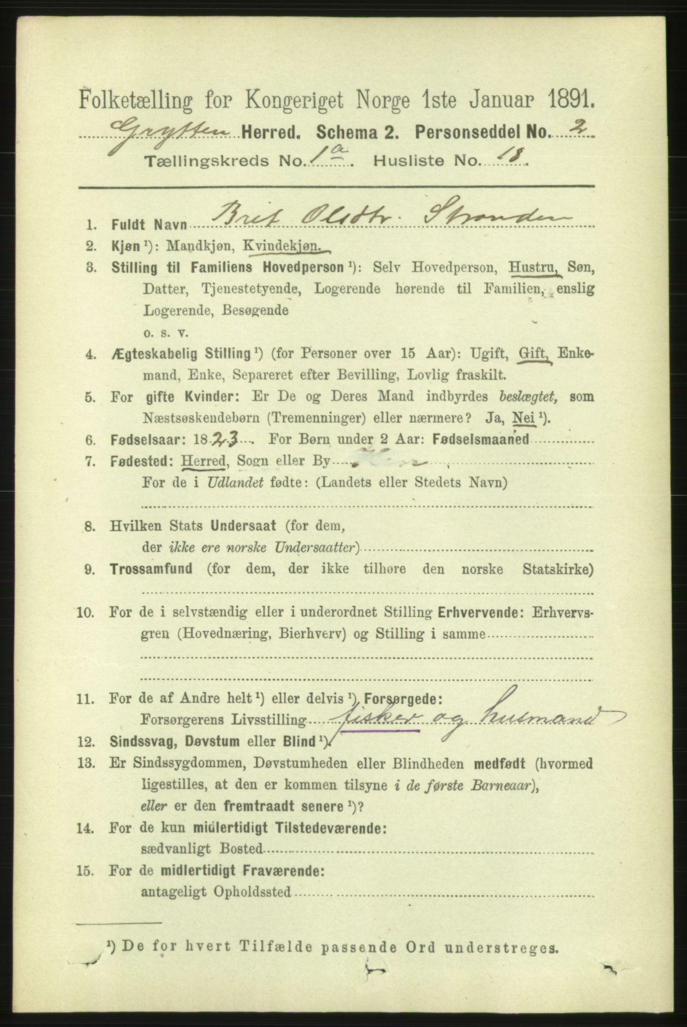 RA, 1891 census for 1539 Grytten, 1891, p. 160