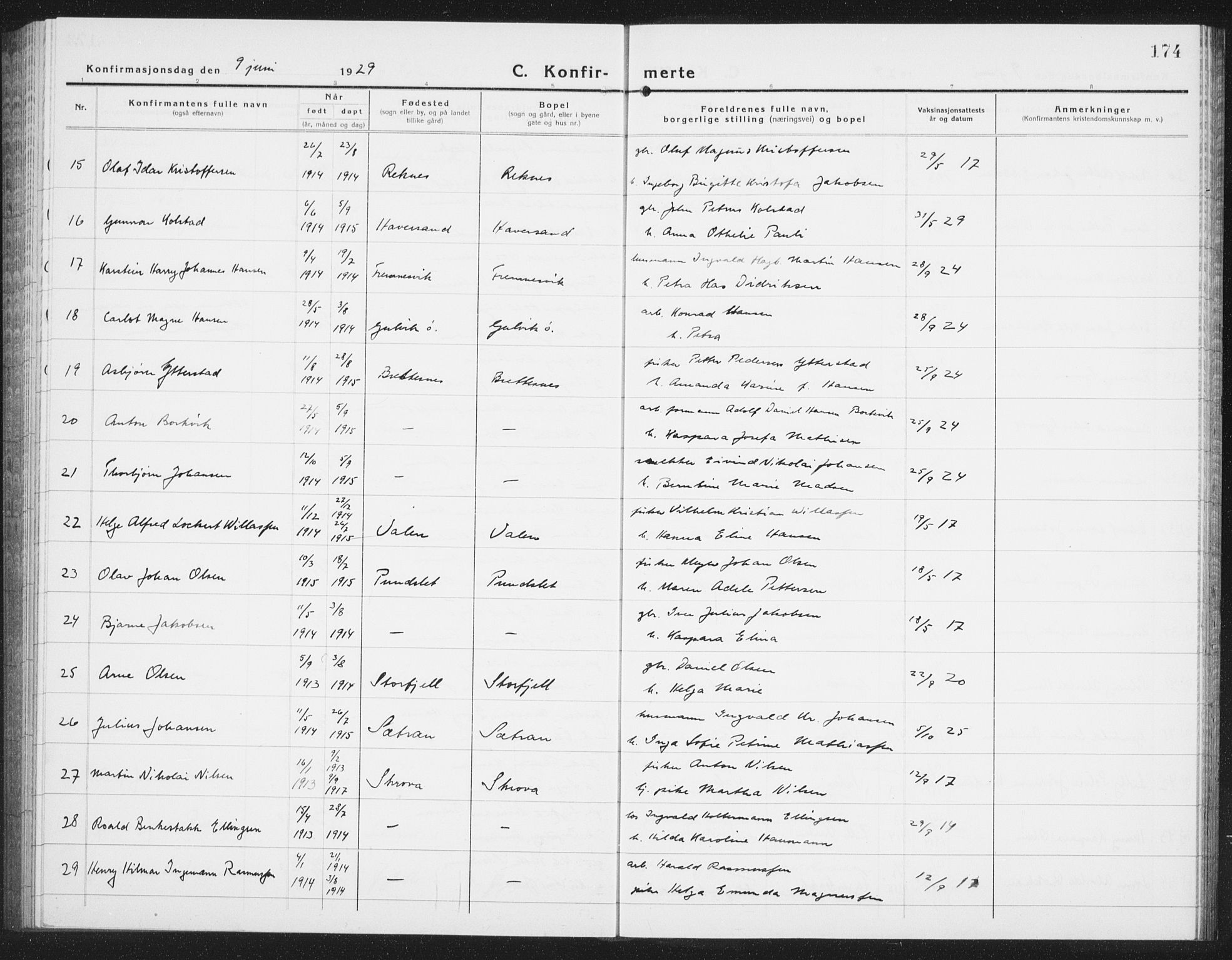 Ministerialprotokoller, klokkerbøker og fødselsregistre - Nordland, AV/SAT-A-1459/874/L1081: Parish register (copy) no. 874C10, 1925-1941, p. 174