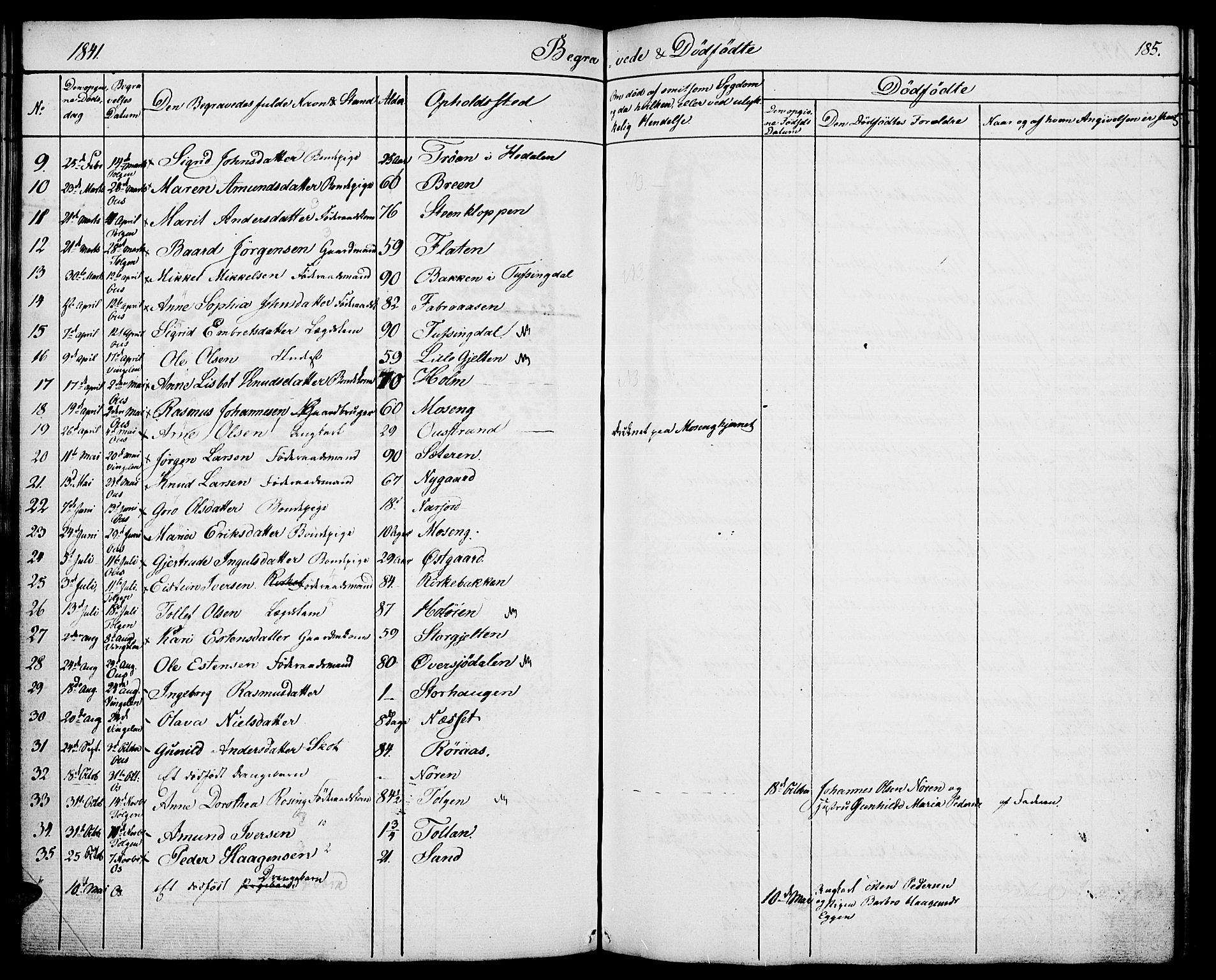 Tolga prestekontor, SAH/PREST-062/K/L0005: Parish register (official) no. 5, 1836-1852, p. 185