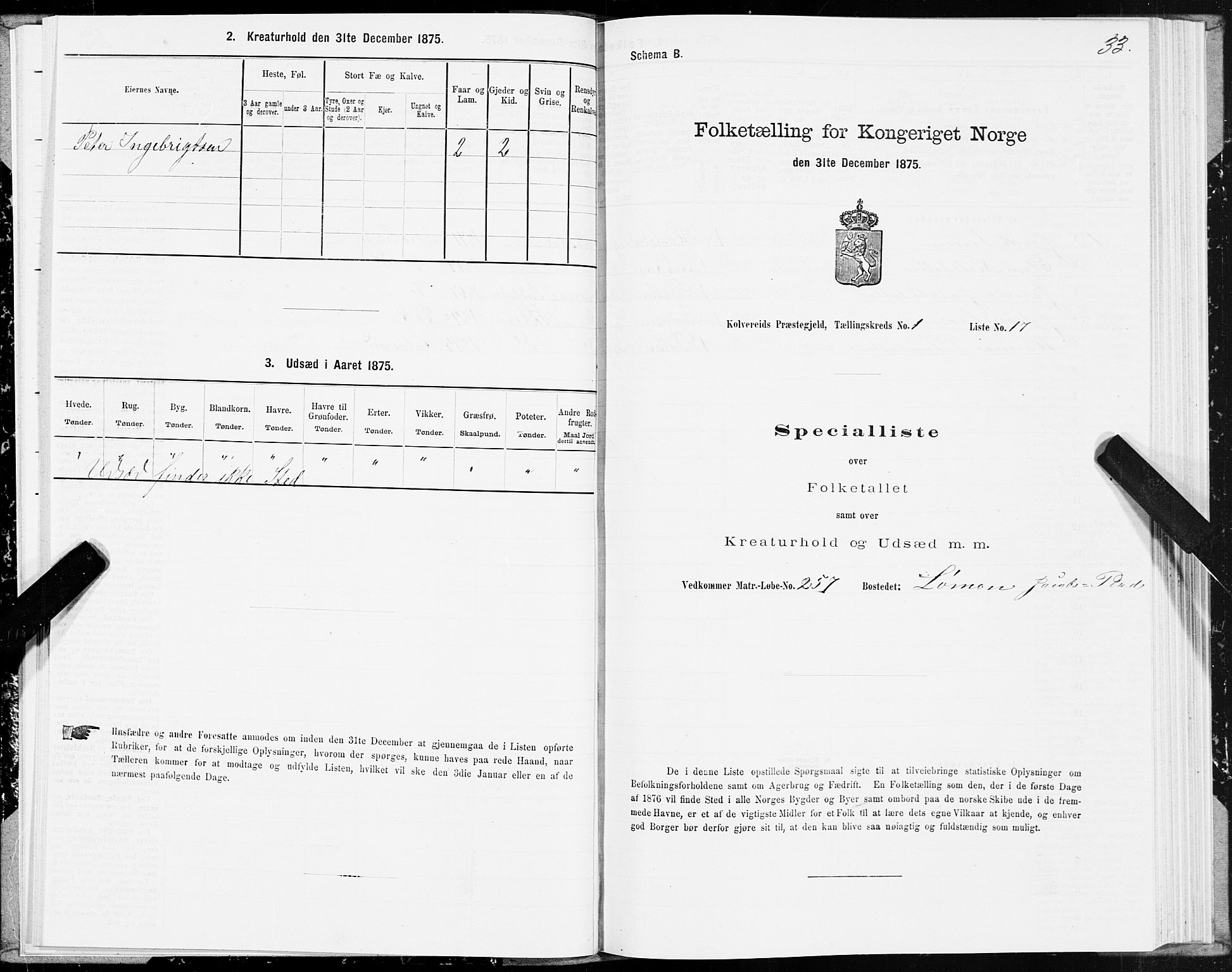 SAT, 1875 census for 1752P Kolvereid, 1875, p. 1033