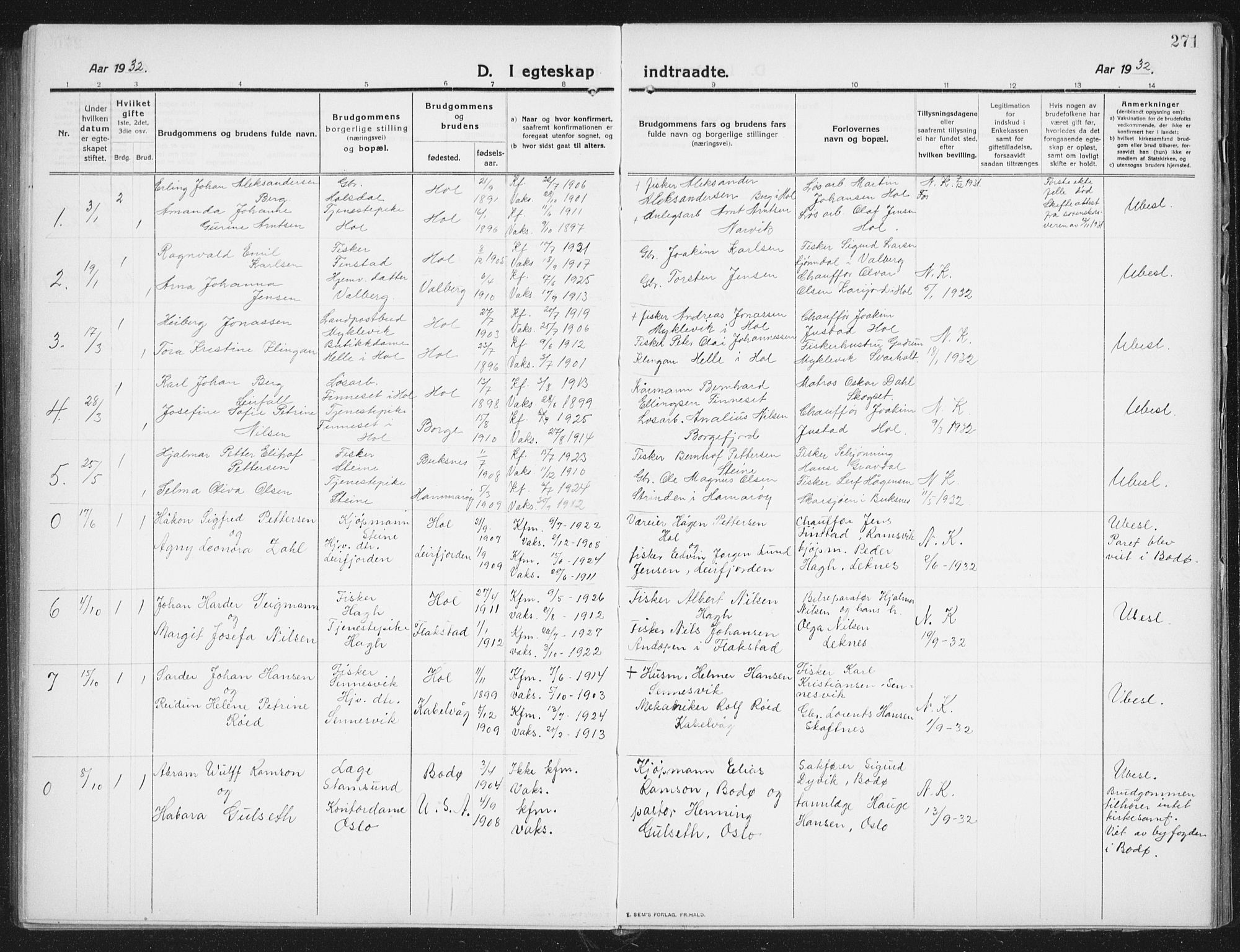 Ministerialprotokoller, klokkerbøker og fødselsregistre - Nordland, SAT/A-1459/882/L1183: Parish register (copy) no. 882C01, 1911-1938, p. 271
