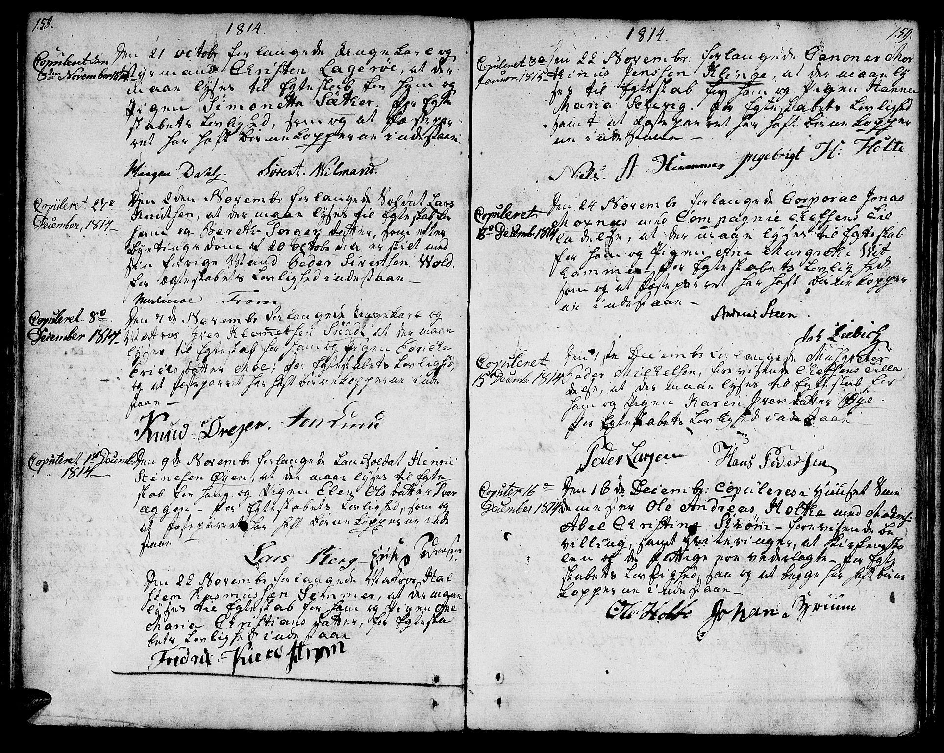 Ministerialprotokoller, klokkerbøker og fødselsregistre - Sør-Trøndelag, SAT/A-1456/601/L0042: Parish register (official) no. 601A10, 1802-1830, p. 158-159